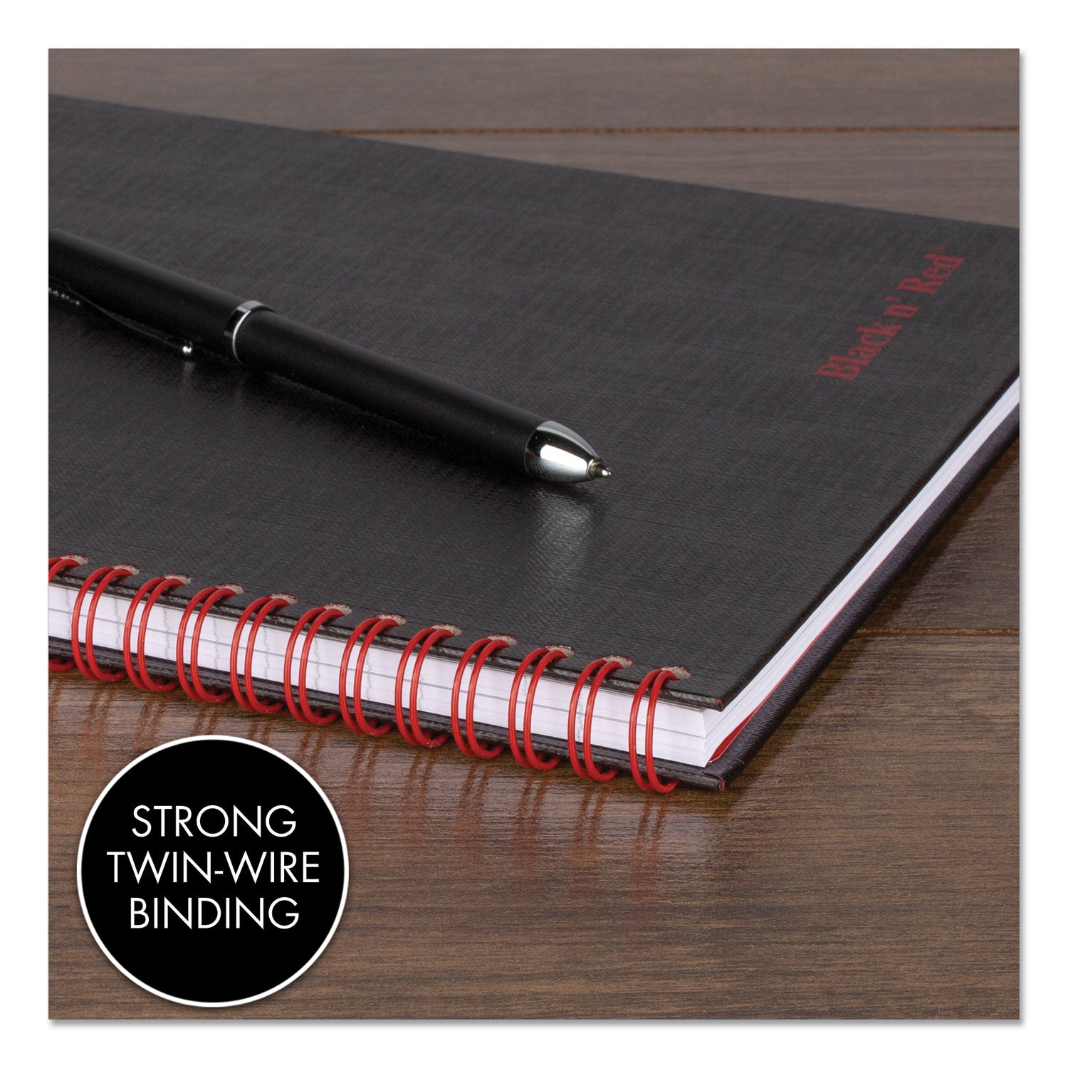 Black n' Red Hardcover Business Notebook - 70 Sheets - Twin Wirebound - Ruled Front Ruling x 9.9" Width x 7" Length - Black/Red Cover - Bleed Resistant, Ink Resistant, Hard Cover, Perforated, Foldable - 1 Each