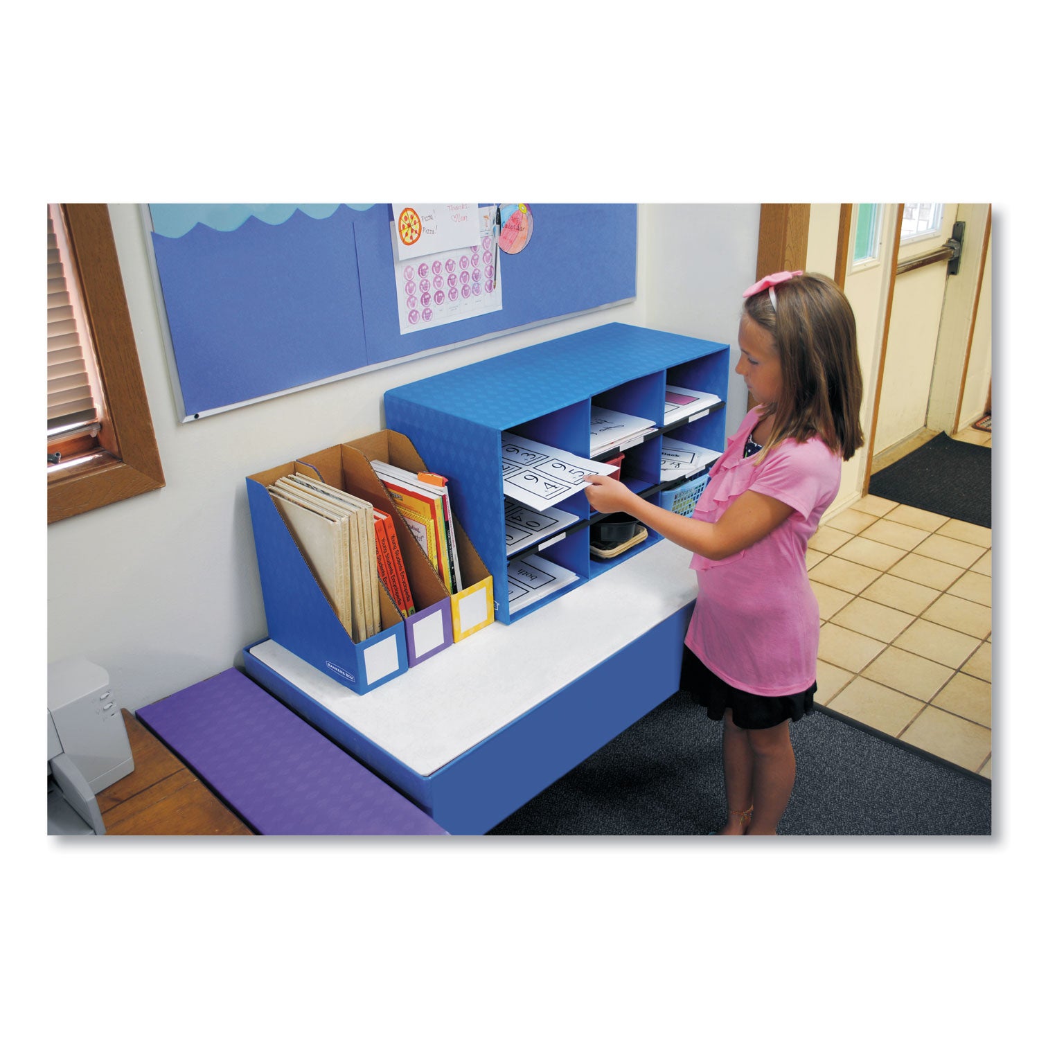 9 Compartment(s) - Compartment Size : 4.75" x 9" x 12.75" - 16" Height x 28.25" Width x 13" Depth - Desktop - Sturdy - 60% Recycled - Blue - Corrugated Paper - 4 / Carton