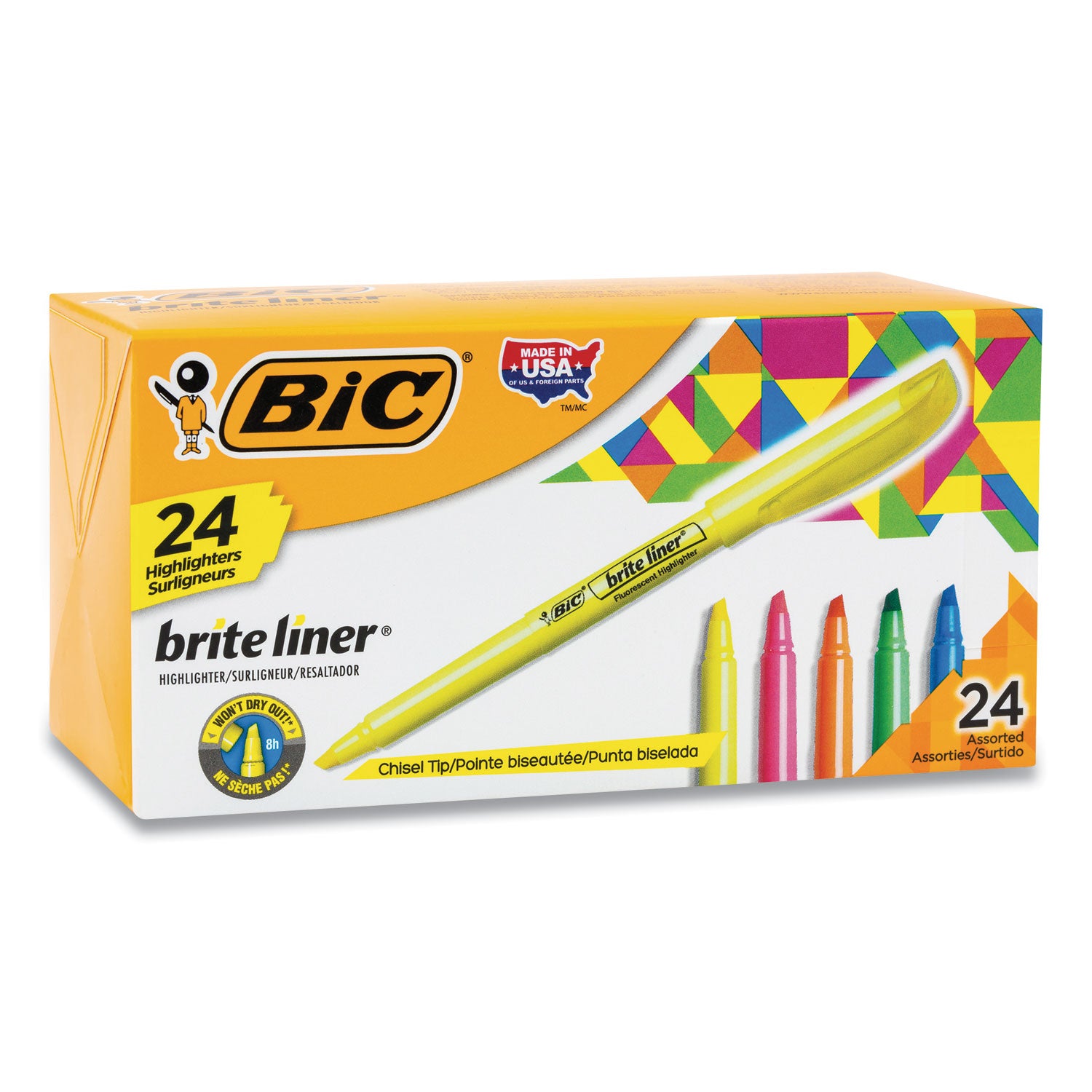 Brite Liner Highlighters Markers, Chisel Tip Super Bright Fluorescent Highlighters Assorted Colors, Won't Dry Out, 24-Count Pack