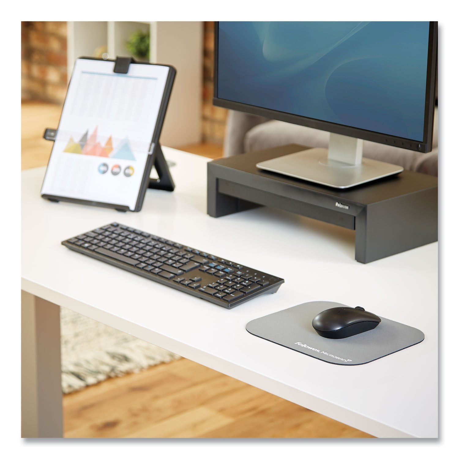 Fellowes Microban Mouse Pad - 8" Height x 9" Width x 0.13" Depth - Graphite - Rubber - Wear Resistant, Tear Resistant, Scratch Resistant, Skid Proof - 1 Each