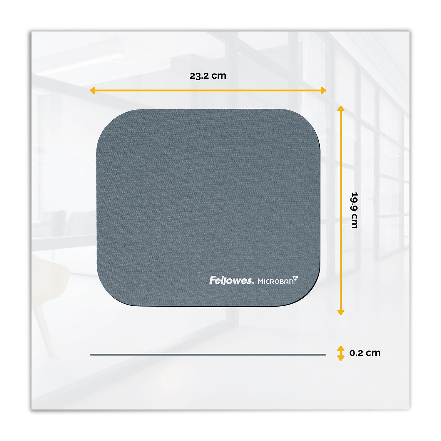Fellowes Microban Mouse Pad - 8" Height x 9" Width x 0.13" Depth - Graphite - Rubber - Wear Resistant, Tear Resistant, Scratch Resistant, Skid Proof - 1 Each
