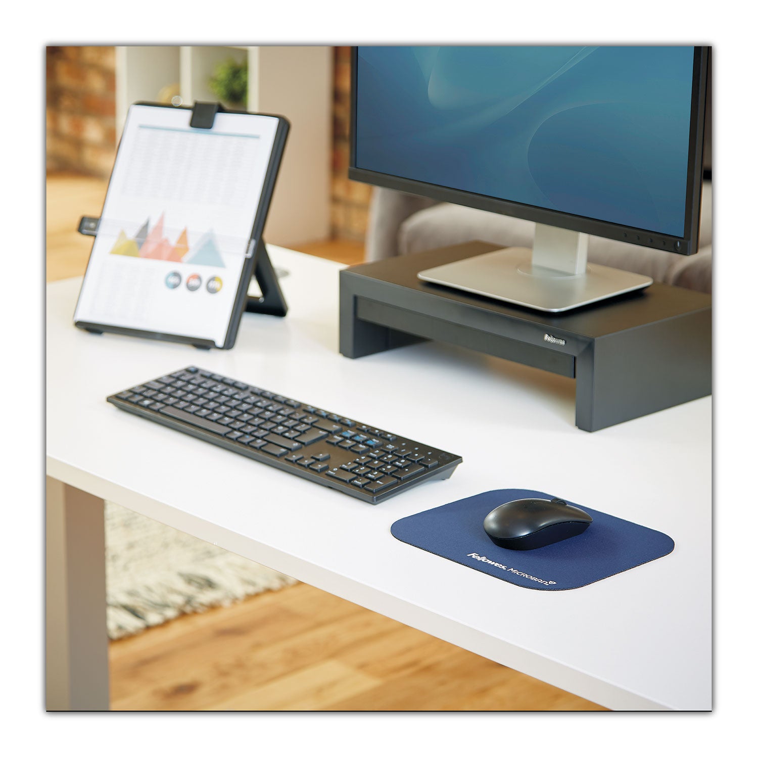 Fellowes Microban Mouse Pad - 8" Height x 9" Width x 0.13" Depth - Blue - Rubber - Wear Resistant, Tear Resistant, Skid Proof - 1 Each