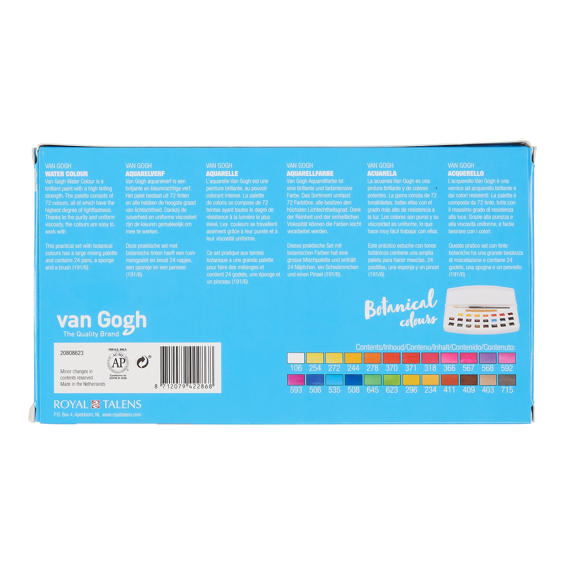 Watercolor Plastic Pocket Box, 24 Pan Botanical Selection