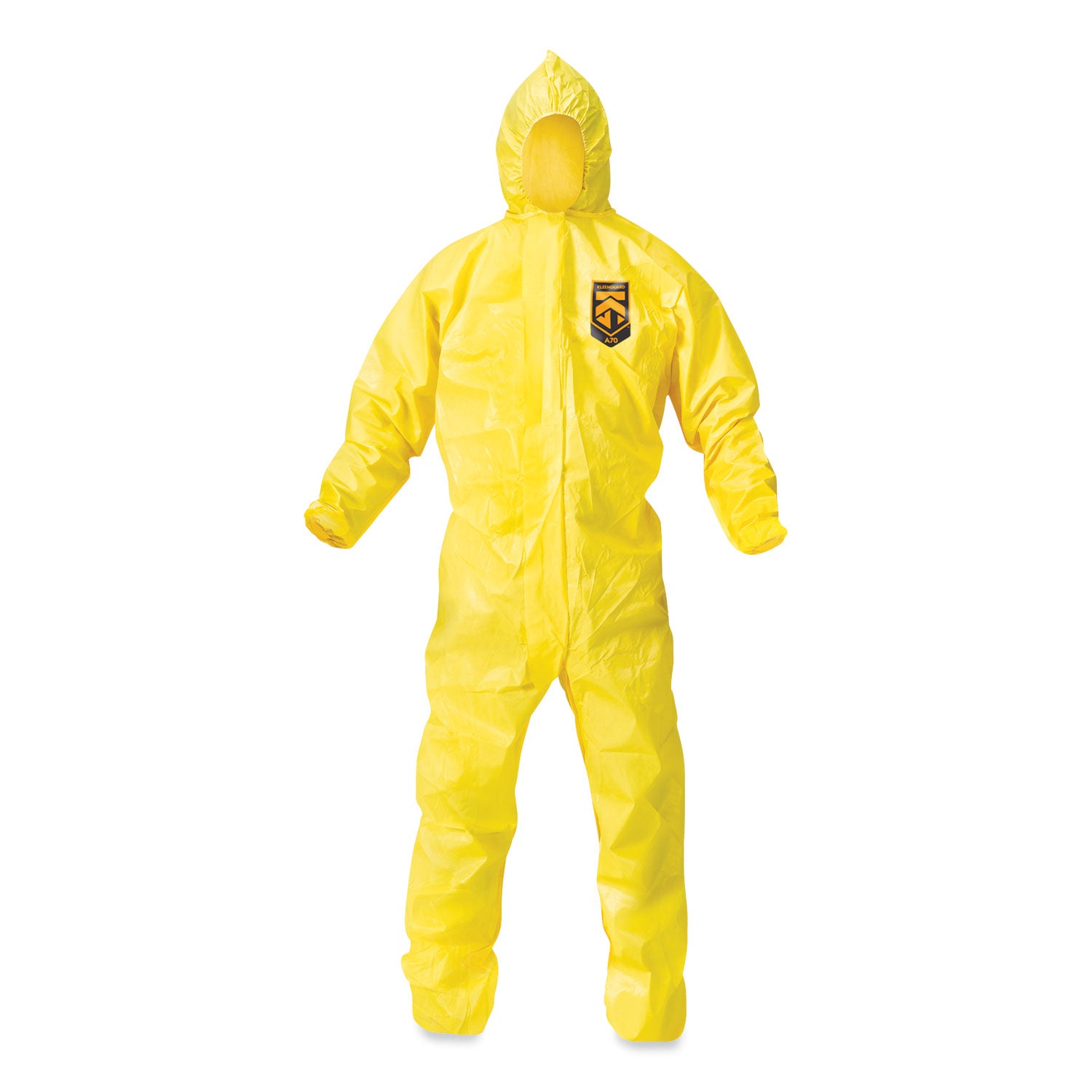 A70 Chemical Spray Protection Coveralls, Elastic Wrists, Ankles, Hood, Large, Yellow, 12/Carton