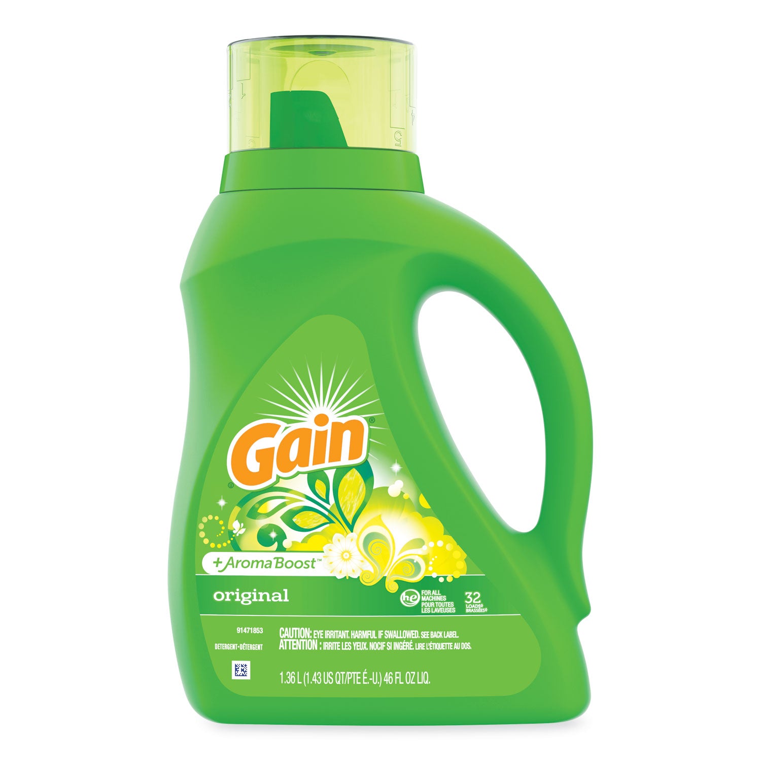 Gain Detergent With Aroma Boost, Original Scent, 46 fl oz, Green, 1 Bottle
