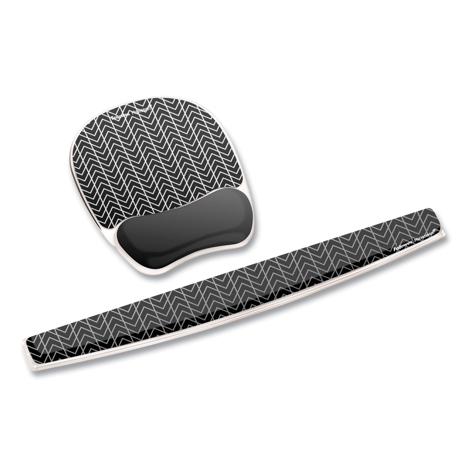 Fellowes Photo Gel Mouse Pad and Wrist Rest with Microban, Chevron Design, Black/White, Gel and Rubber, Stain Resistant, Skid Proof, 9.25" x 7.88" x 0.88", 1 Each