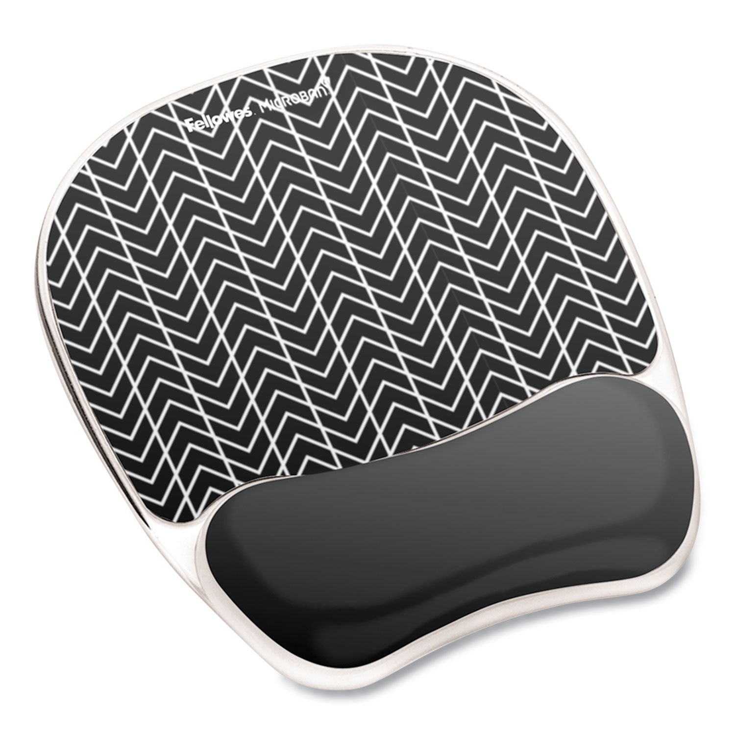 Fellowes Photo Gel Mouse Pad and Wrist Rest with Microban, Chevron Design, Black/White, Gel and Rubber, Stain Resistant, Skid Proof, 9.25" x 7.88" x 0.88", 1 Each
