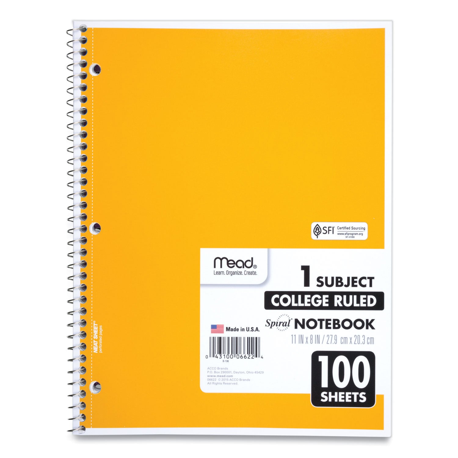 Mead One-subject Spiral Notebook - 100 Sheets - Spiral - College Ruled Front Ruling - 8" x 10 1/2" Sheet Size x 8" Width x 10.5" Length - White Paper - Back Board - 1 Each