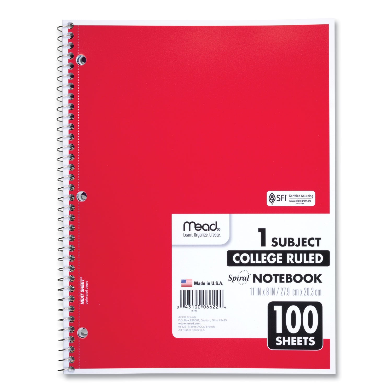 Mead One-subject Spiral Notebook - 100 Sheets - Spiral - College Ruled Front Ruling - 8" x 10 1/2" Sheet Size x 8" Width x 10.5" Length - White Paper - Back Board - 1 Each