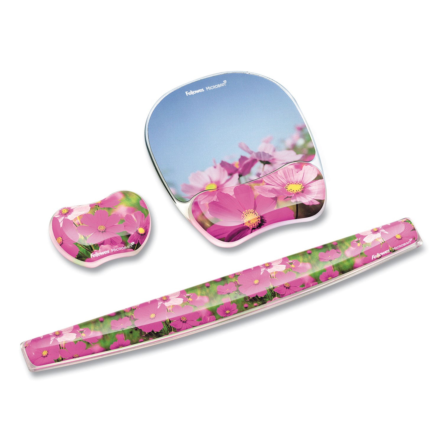 Fellowes Microban Photo Gel Keyboard Wrist Rest - Pink Flowers - 0.75" Height x 18.56" Width x 2.31" Depth - Multicolor - Rubber, Gel - Stain Resistant, Skid Proof - 1 Each
