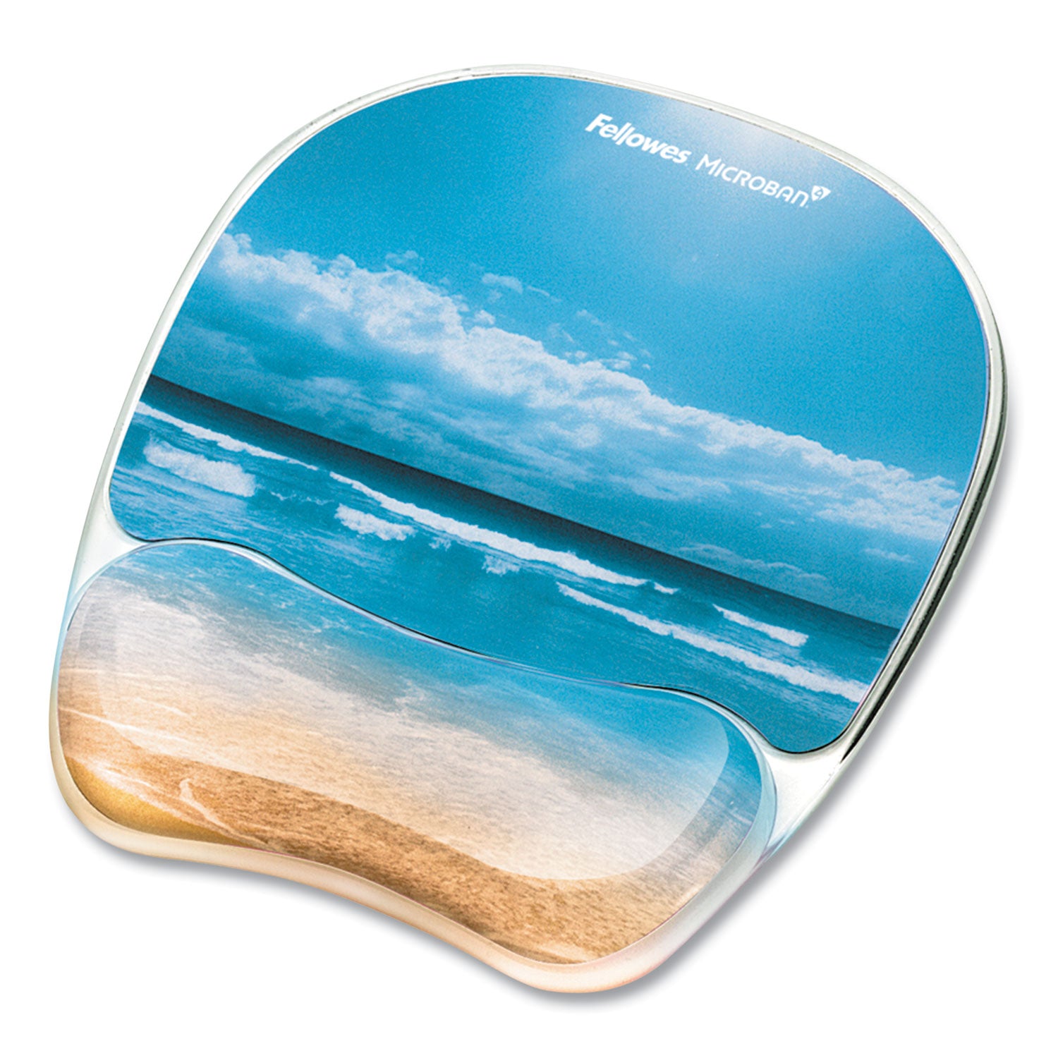 Fellowes Photo Gel Mouse Pad and Wrist Rest with Microban - Sandy Beach - 9.25" Height x 7.88" Width x 0.88" Depth - Multicolor - Rubber, Gel - Stain Resistant, Skid Proof - 1 Each