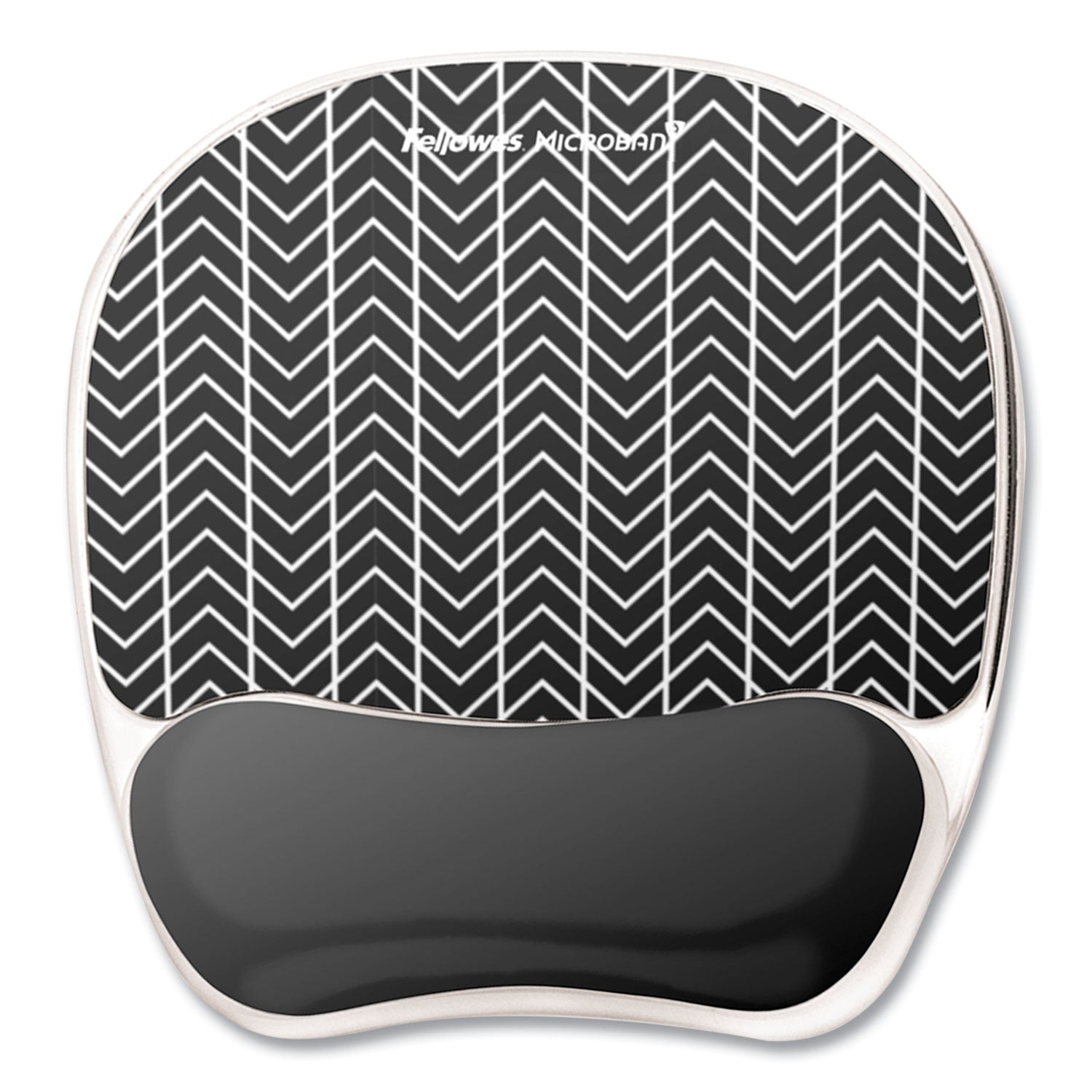 Fellowes Photo Gel Mouse Pad and Wrist Rest with Microban, Chevron Design, Black/White, Gel and Rubber, Stain Resistant, Skid Proof, 9.25" x 7.88" x 0.88", 1 Each