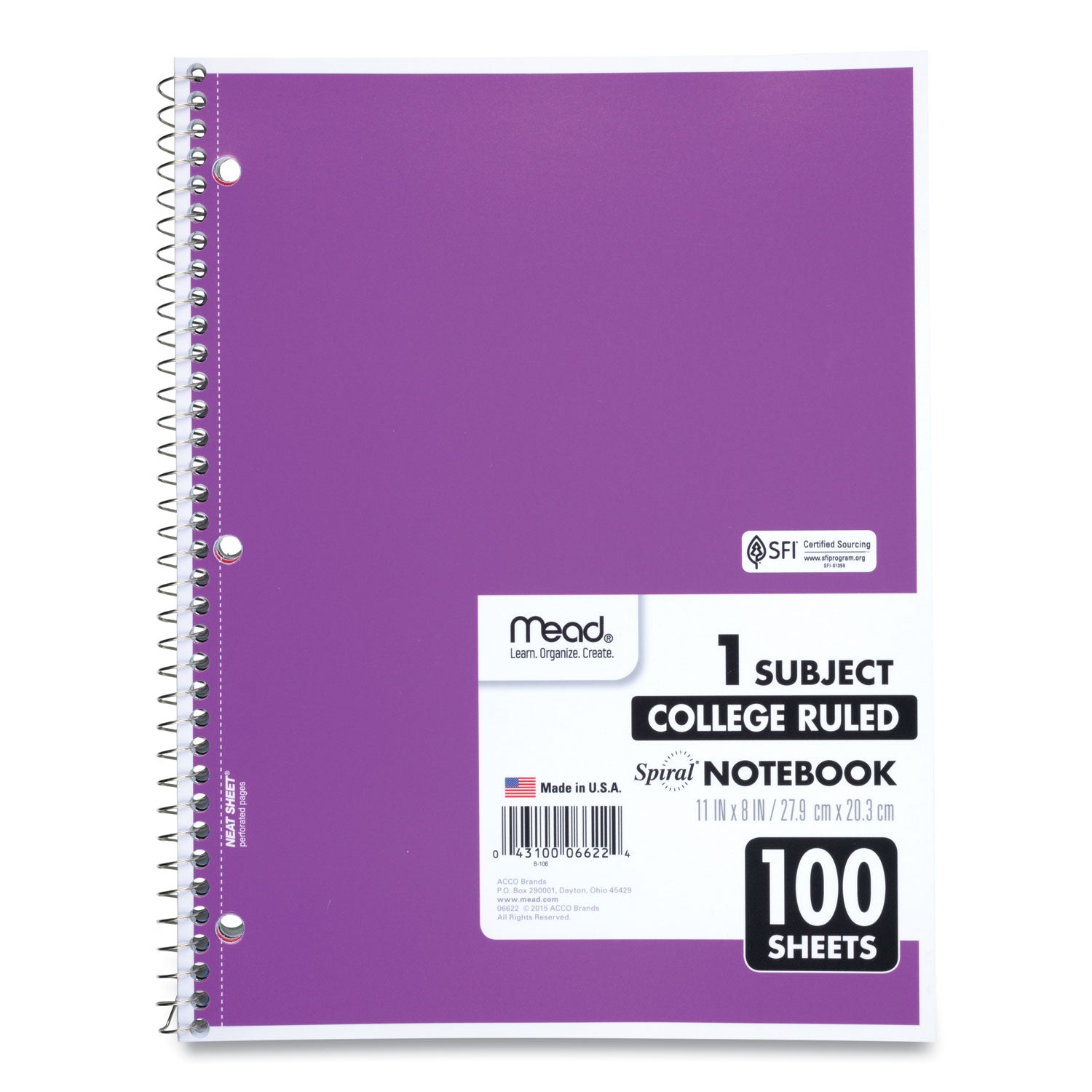 Mead One-subject Spiral Notebook - 100 Sheets - Spiral - College Ruled Front Ruling - 8" x 10 1/2" Sheet Size x 8" Width x 10.5" Length - White Paper - Back Board - 1 Each