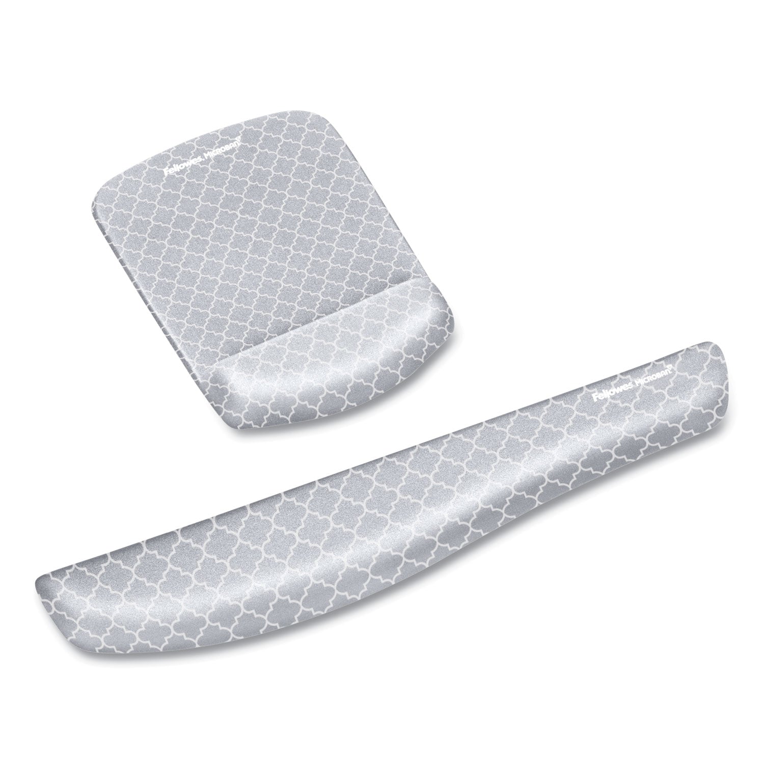 Fellowes PlushTouch Microban Mouse Pad Wrist Rest, Lattice Design, Gray/White, Foam, Wear & Tear Resistant, Skid Proof, 1 Each