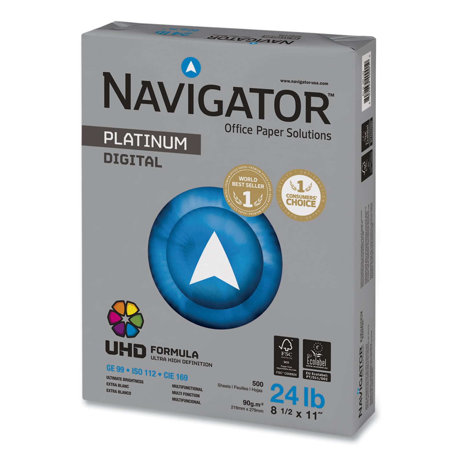 Navigator Platinum Superior Productivity Multipurpose Paper - Silky Touch - Bright White - 99 Brightness - 96% Opacity - Letter - 8 1/2" x 11" - 24 lb Basis Weight - Extra Smooth - Jam-free - Bright White - 500 Sheets per Ream - 10 / Carton
