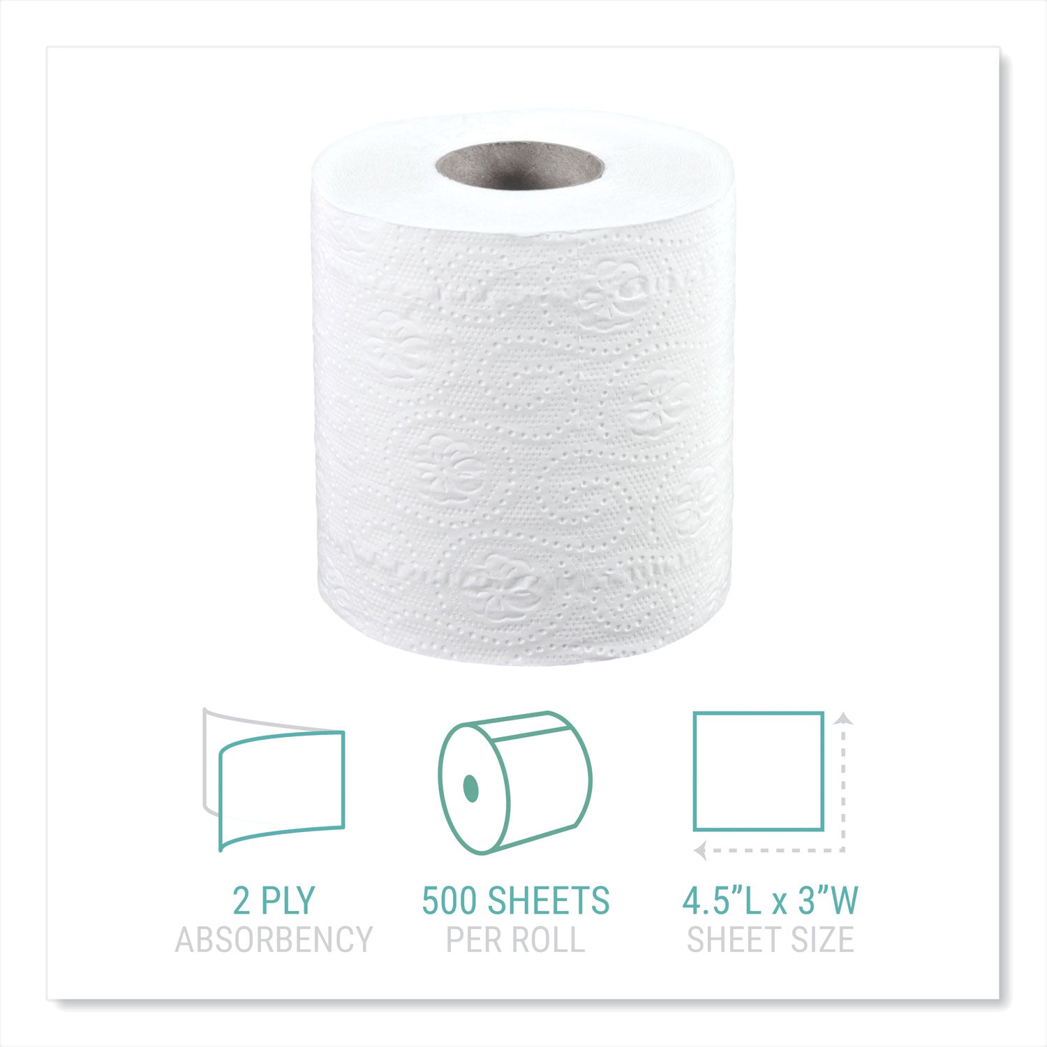 Bath Tissue, Septic Safe, Individually Wrapped Rolls, 2-Ply, White, 500 Sheets/Roll, 48 Rolls/Carton