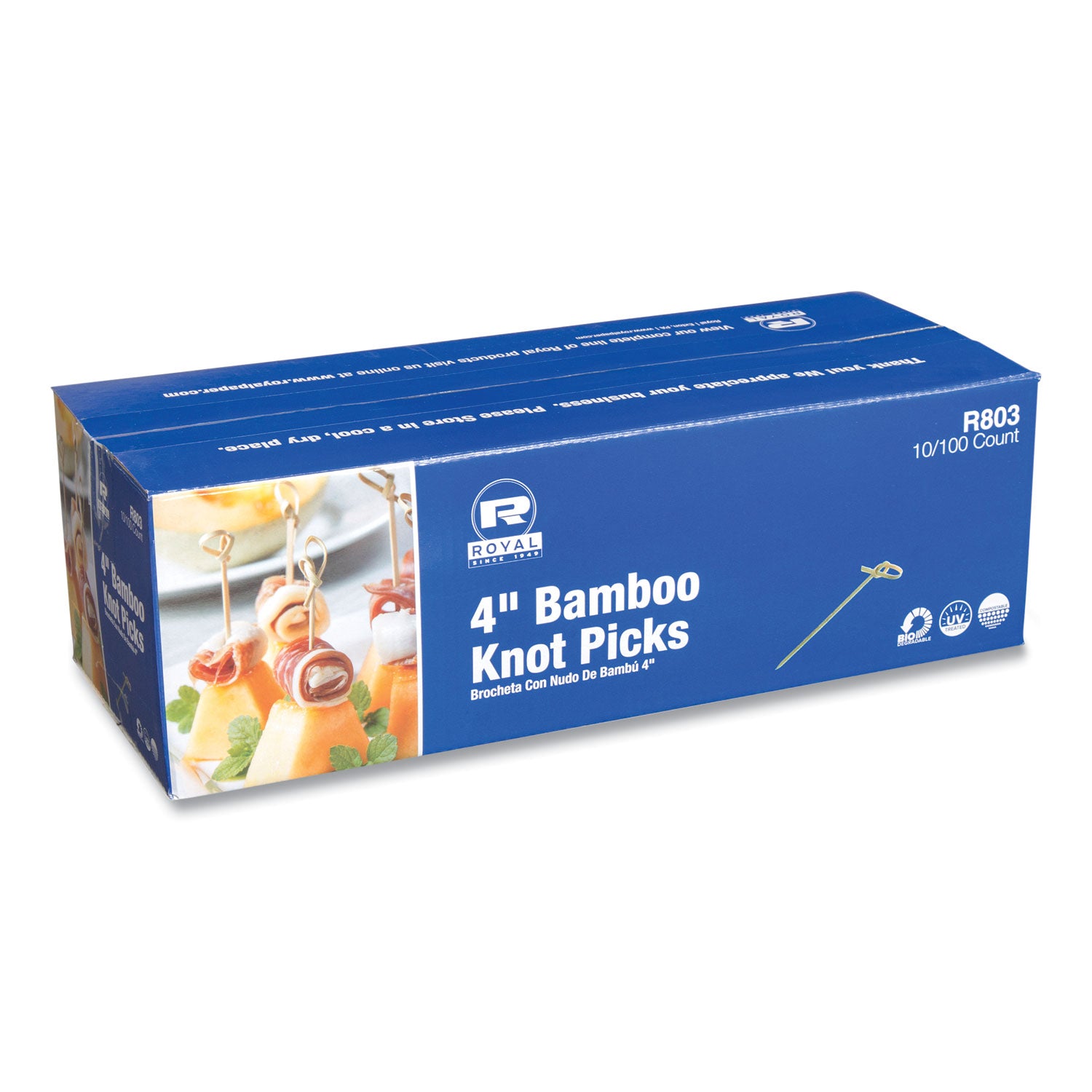 Knotted Bamboo Pick, Paper, 4", Natural, 100/Pack, 10 Packs/Carton