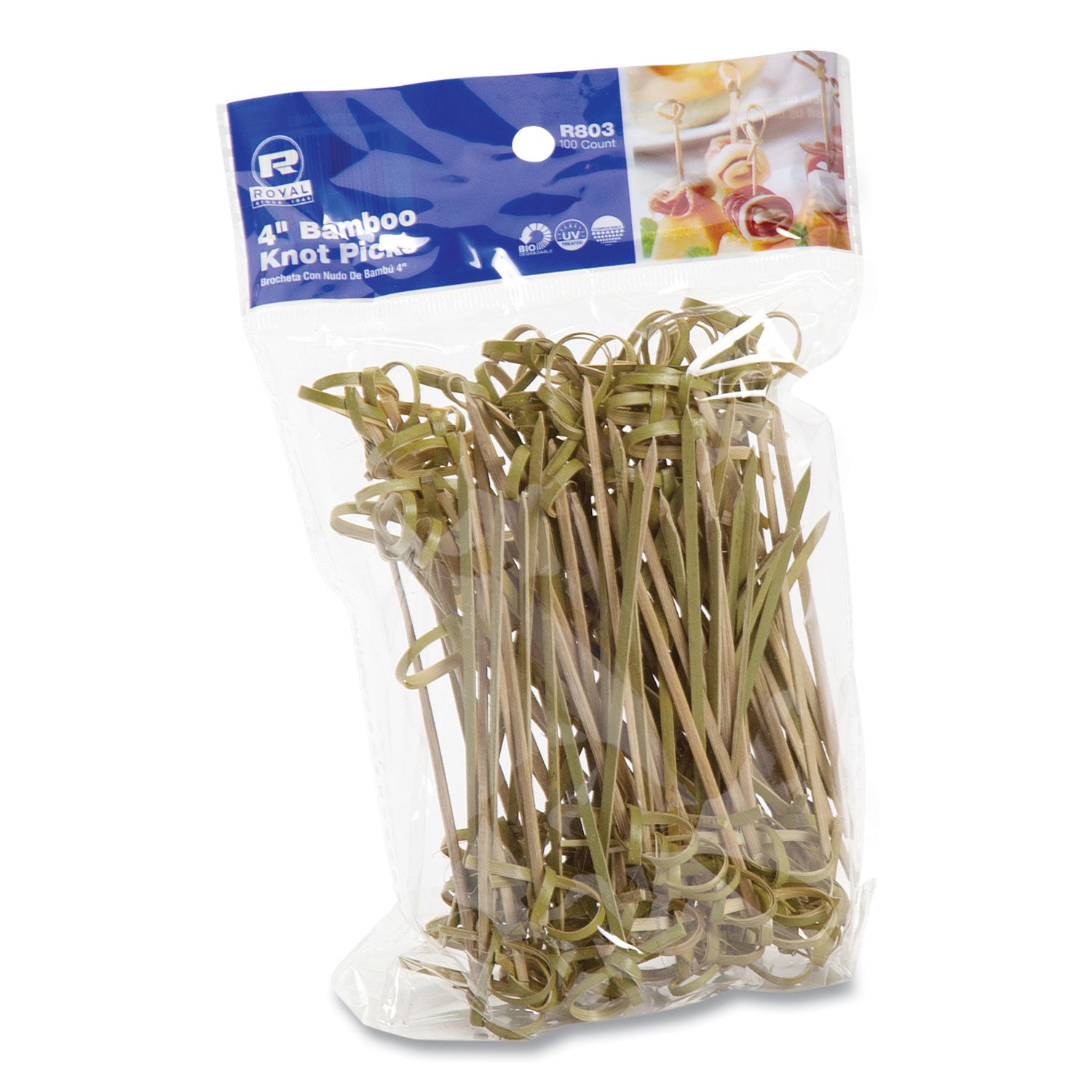Knotted Bamboo Pick, Paper, 4", Natural, 100/Pack, 10 Packs/Carton