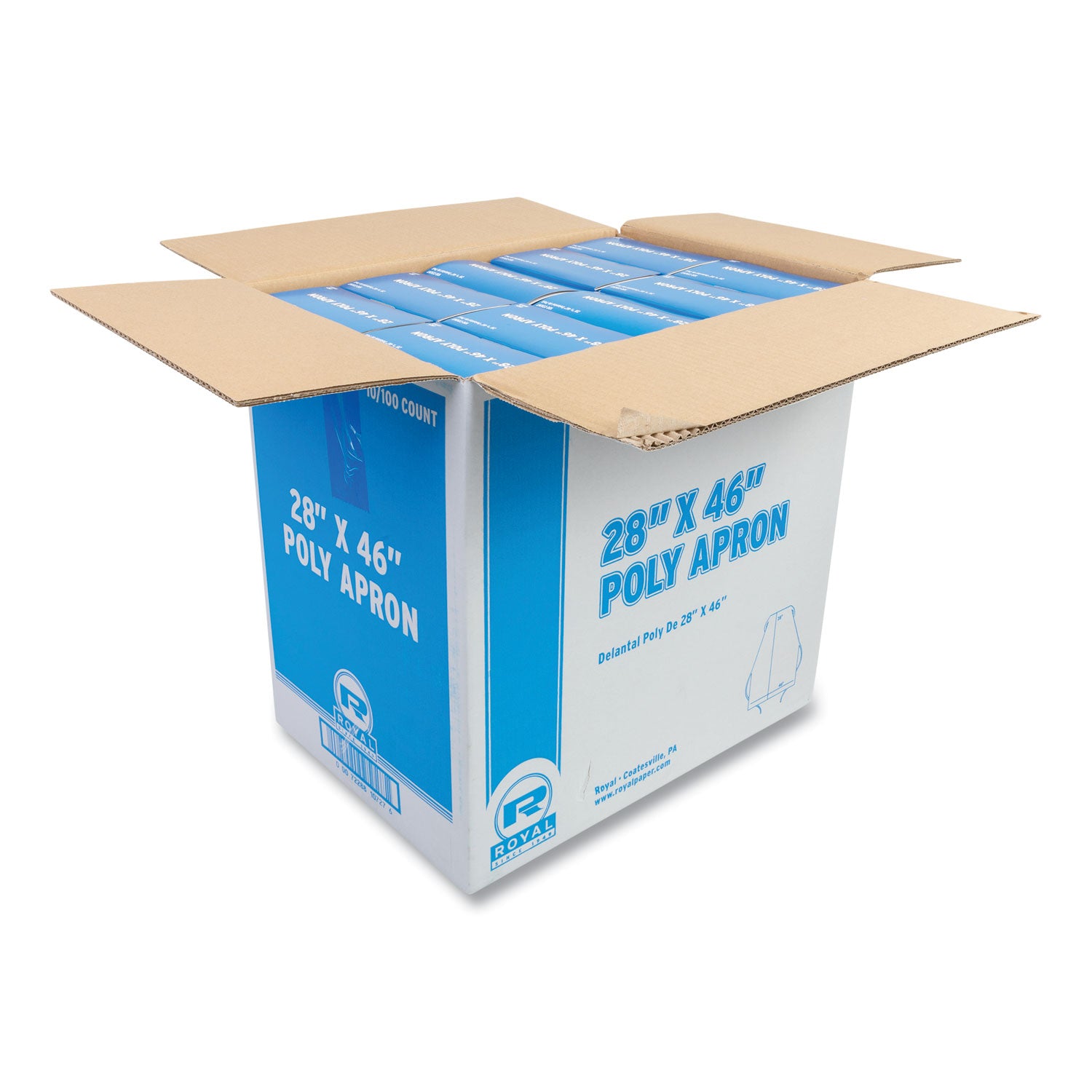 Poly Apron, 28 x 46,  One Size Fits All, White, 100/Pack, 10 Packs/Carton
