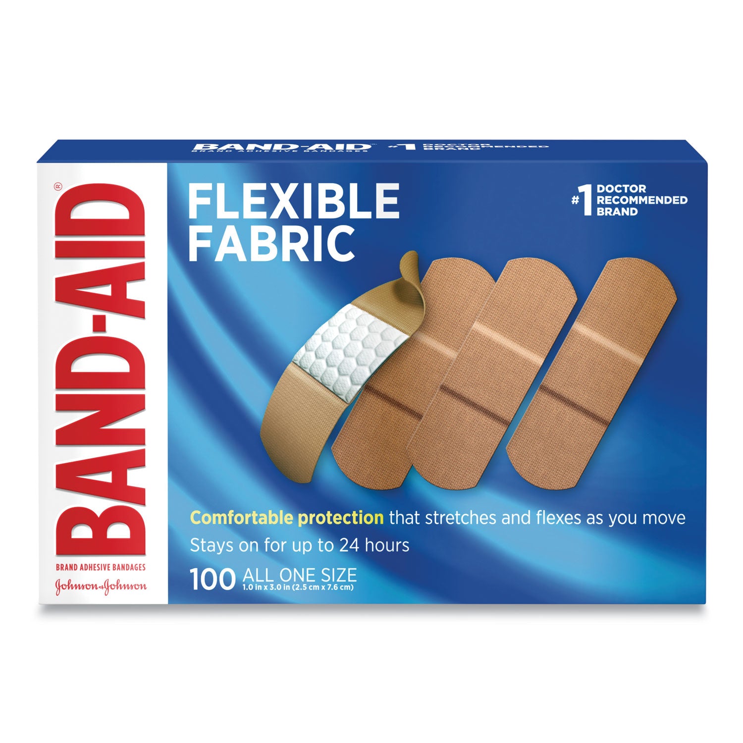 Band-Aid Flexible Fabric Adhesive Bandages - 100 - 1" Width - Beige - Fabric - 100 / Box