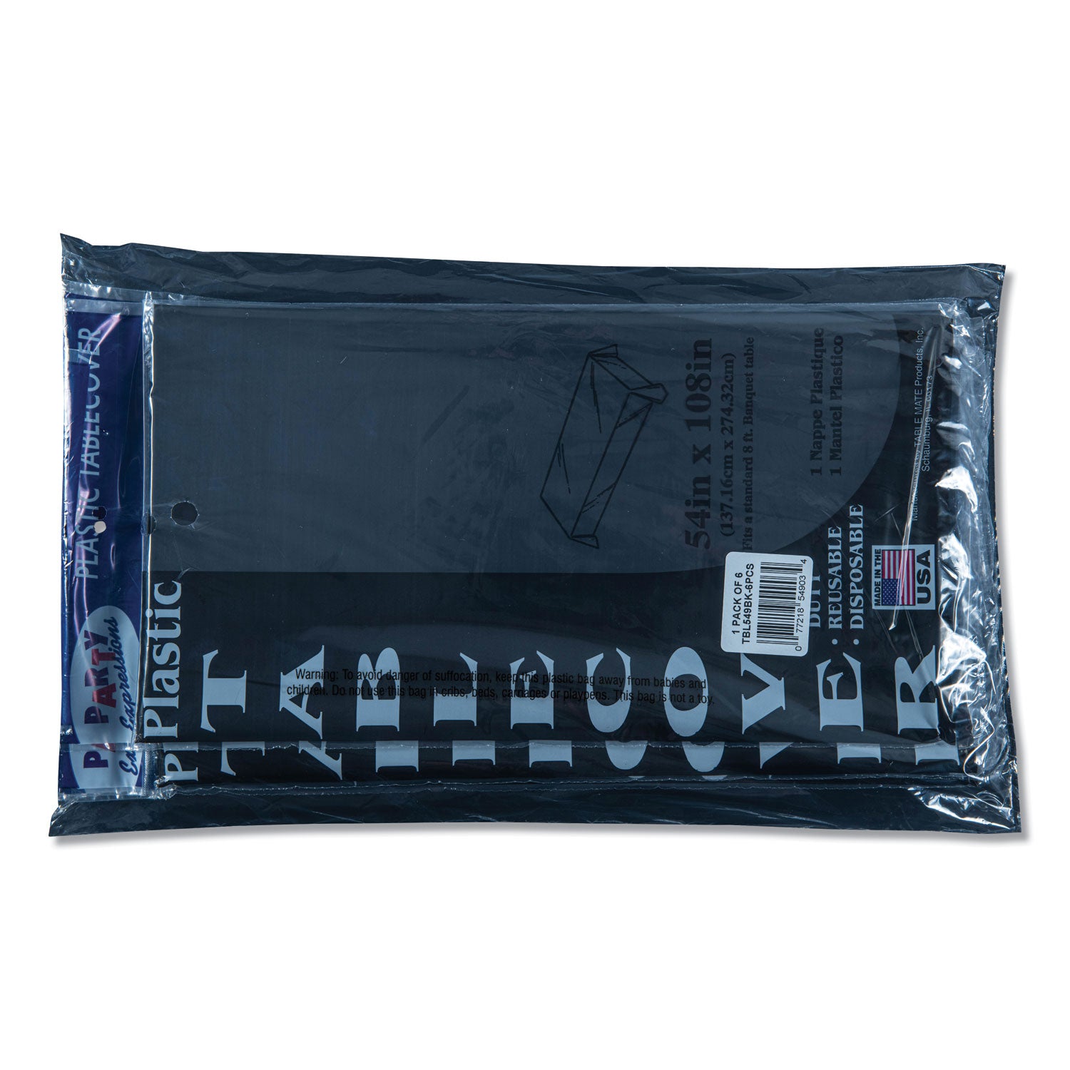 Table Set Rectangular Table Covers, Heavyweight Plastic, 54" X 108", Black, 6/pack
