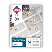 Maco Multipurpose Self-Adhesive Mailing Labels - 1" Width x 2 5/8" Length - Permanent Adhesive - Rectangle - Laser, Inkjet - White - Lignin-free - 30 / Sheet - 3000 / Box