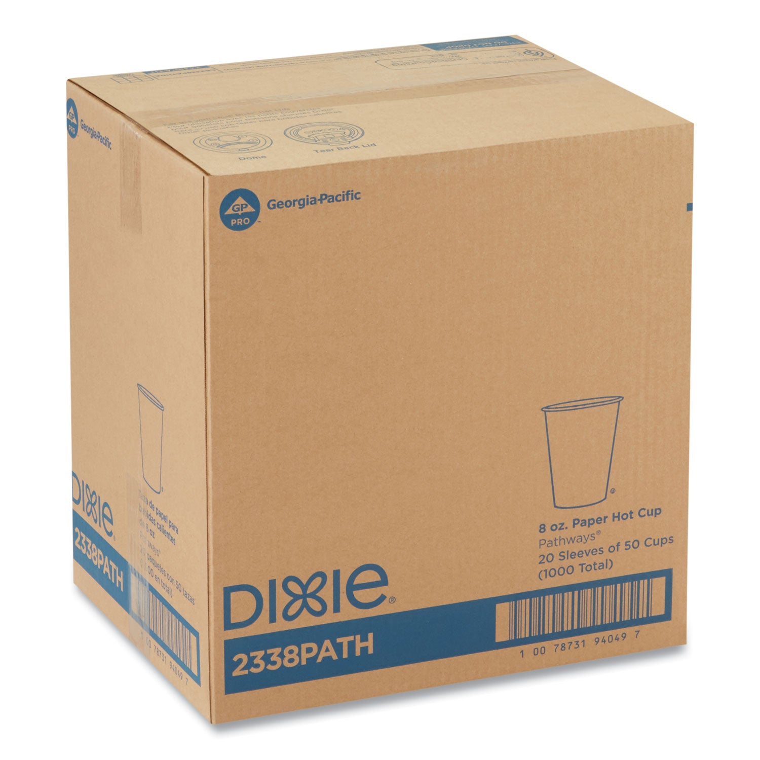 Dixie Pathways 8 oz Paper Hot Cups By GP Pro - 8 fl oz - White - Paper - Hot Drink - 50/Pack - 20 / Carton