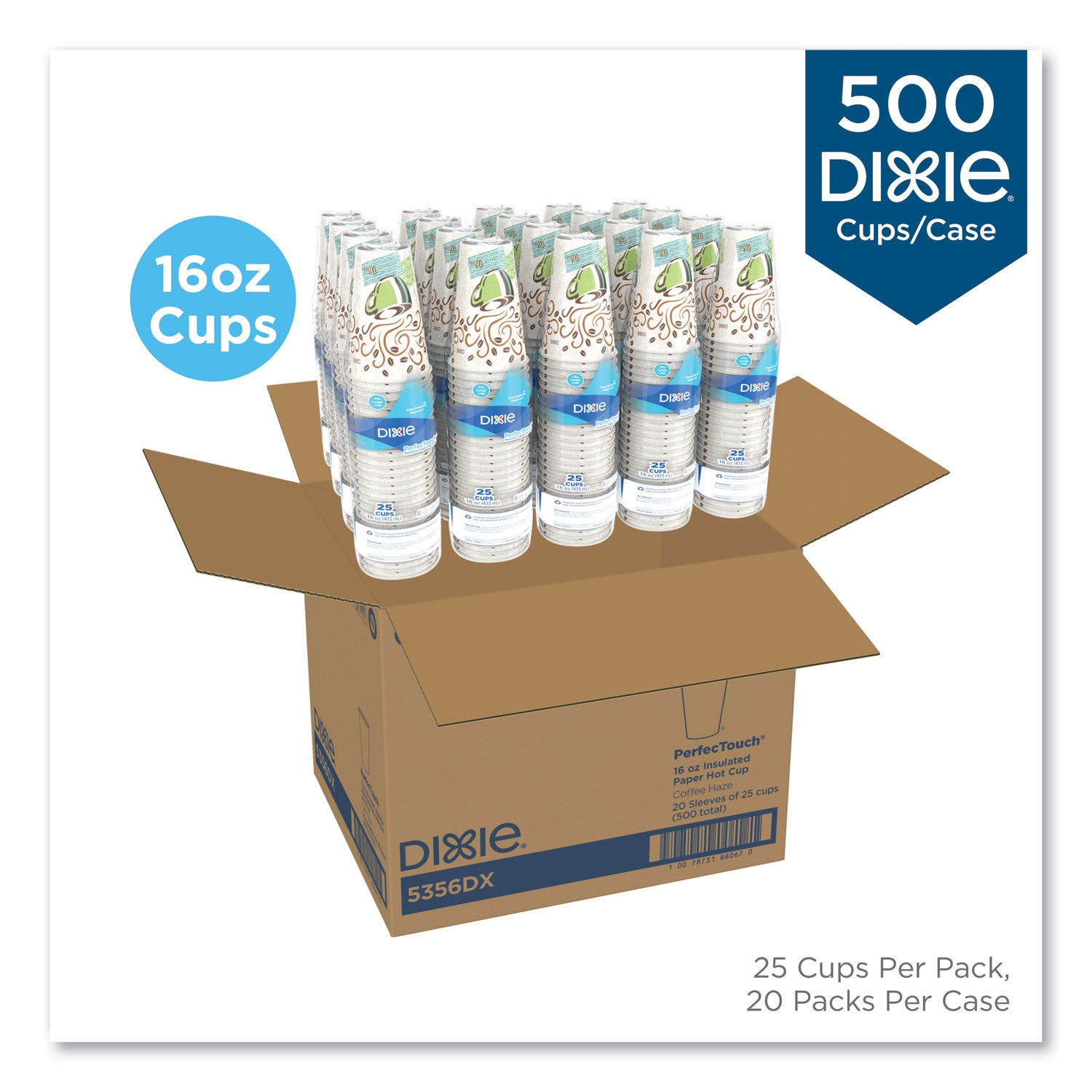 Dixie PerfecTouch 16 oz Insulated Paper Hot Coffee Cups by GP Pro - 16 fl oz - Coffee Haze - Paper - Hot Drink, Coffee - 25 / Pack