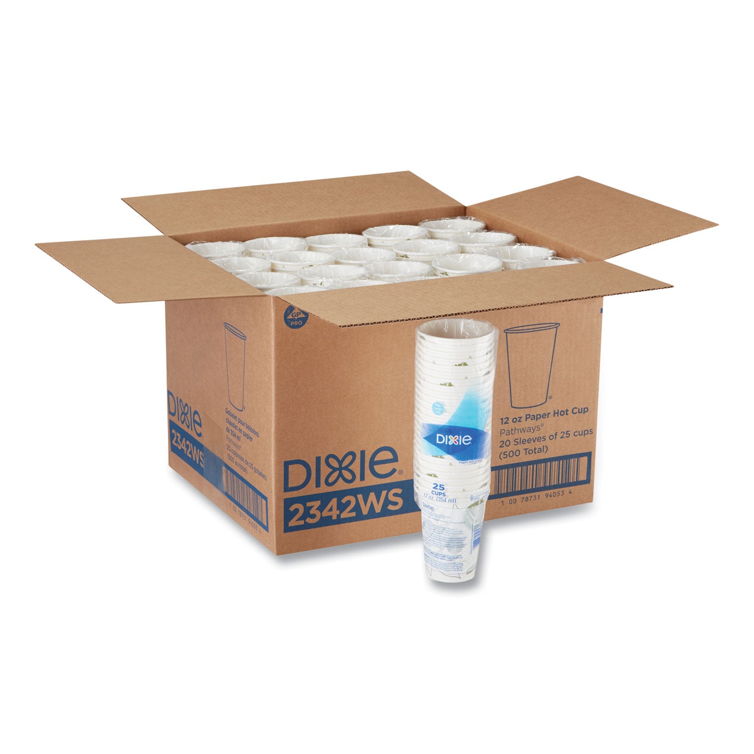 Dixie Pathways 12 oz Paper Hot Cups, White, Paper, 25 Pack