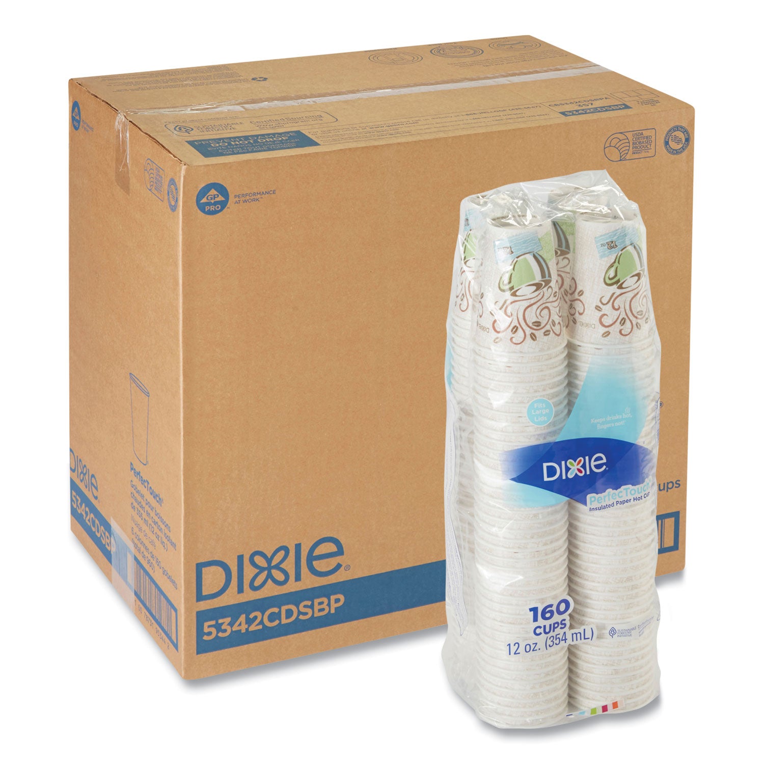 Dixie PerfecTouch 12 oz Insulated Paper Hot Coffee Cups, Assorted Colors, 160 Pack