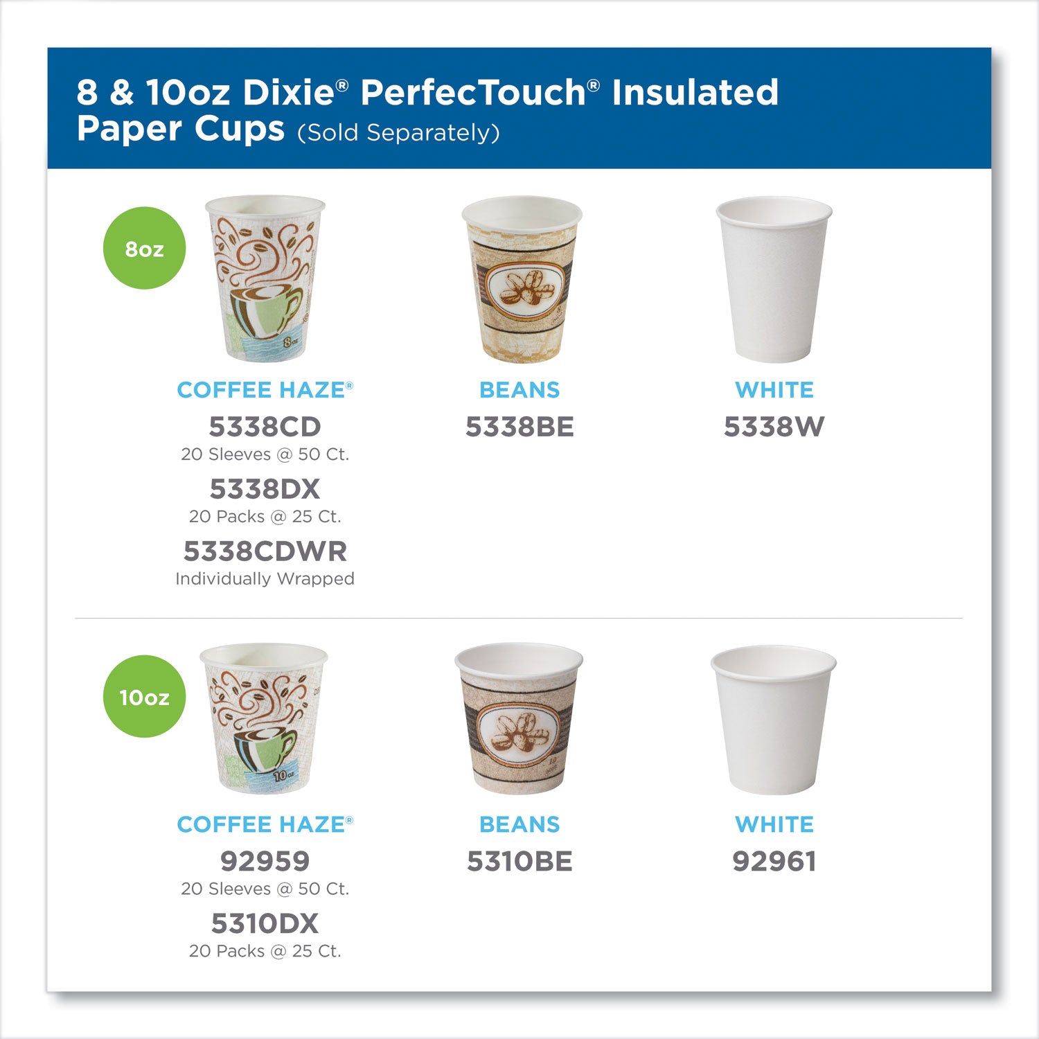Dixie PerfecTouch 10 oz Insulated Paper Hot Coffee Cups by GP Pro - 10 fl oz - White - Paper - Hot Drink - 25 / Pack