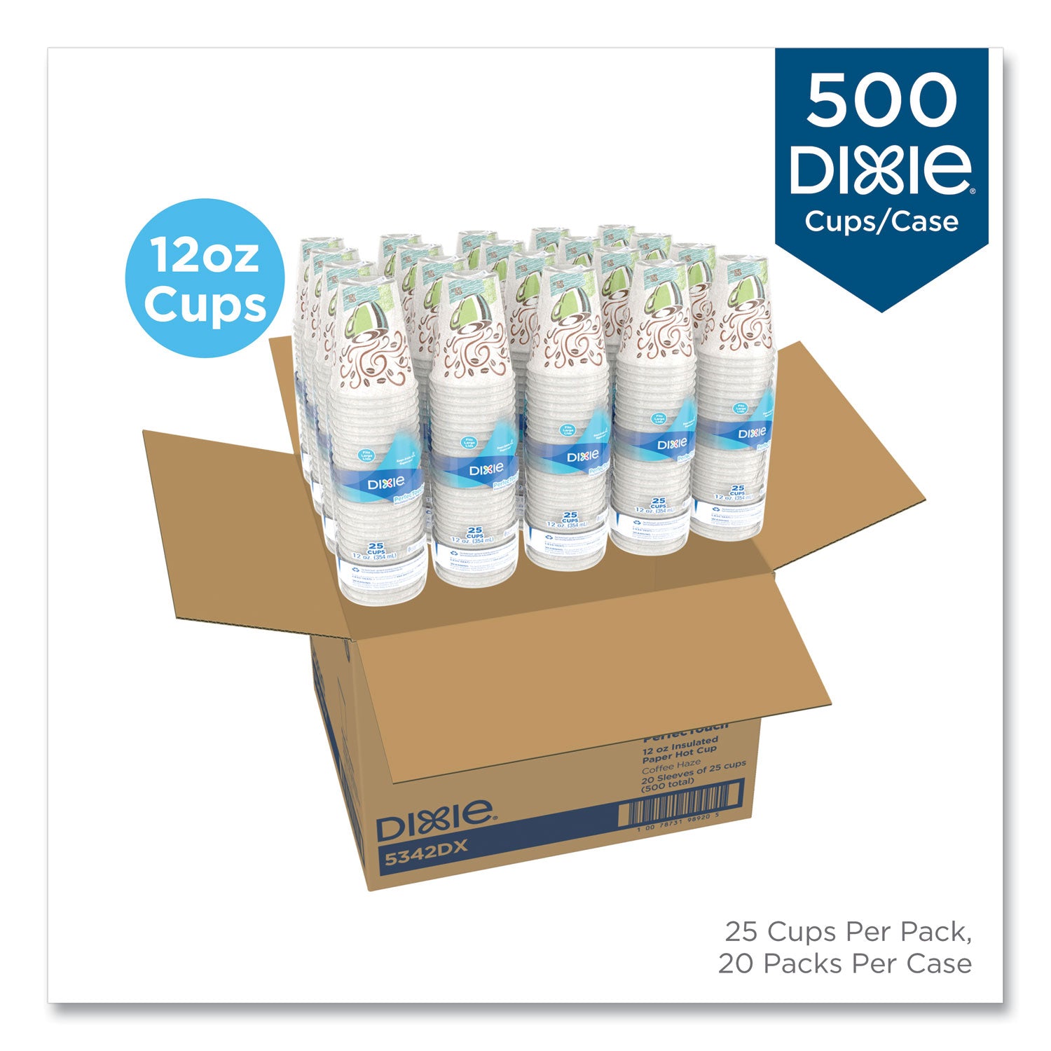 Dixie PerfecTouch 12 oz Insulated Paper Hot Coffee Cups by GP Pro - 12 fl oz - Cone - Coffee Haze - Paper - Hot Drink, Coffee - 25 / Pack
