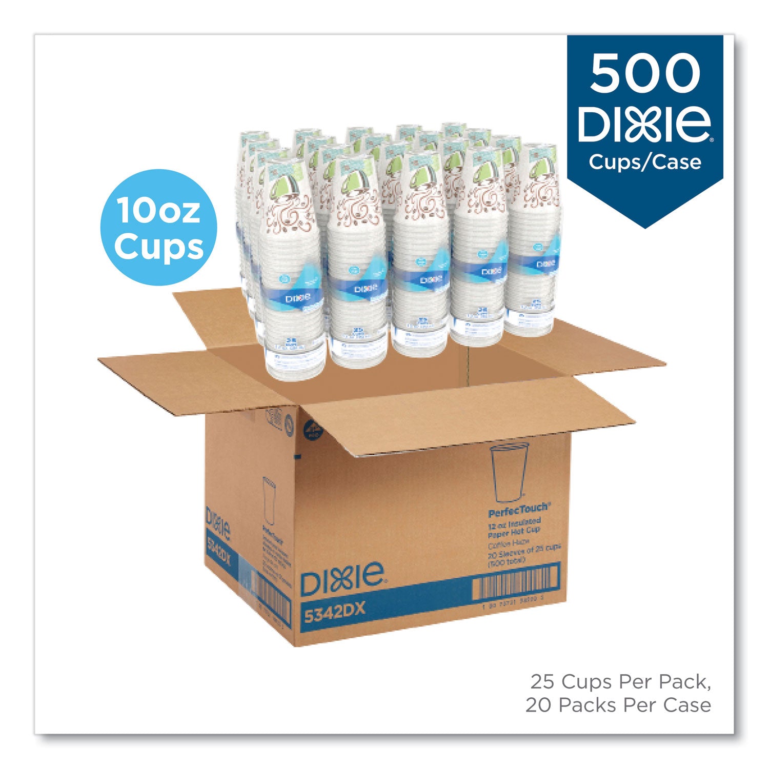 Dixie PerfecTouch 10 oz Insulated Paper Hot Coffee Cups by GP Pro - 10 fl oz - White - Paper - Hot Drink - 25 / Pack