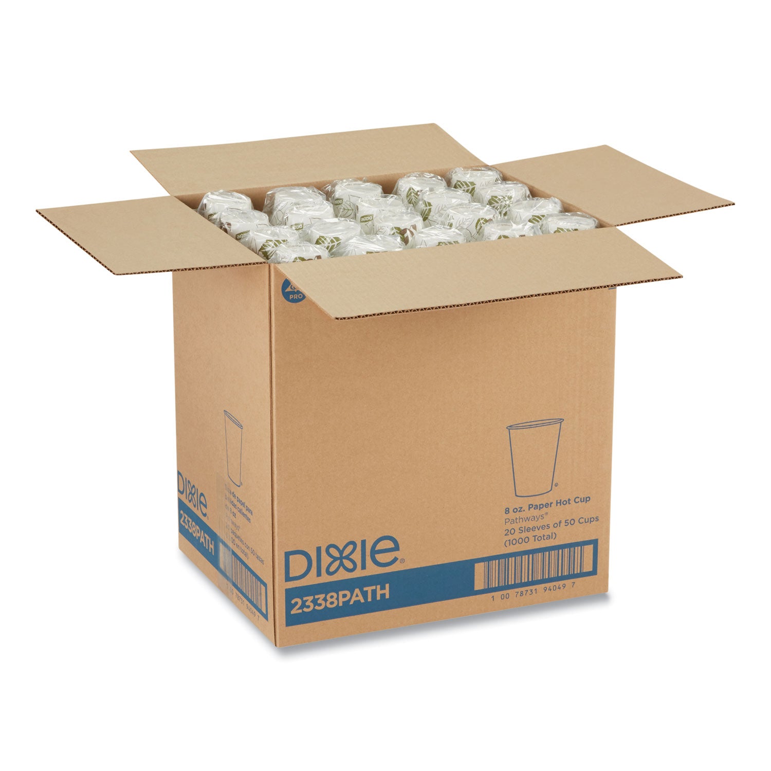 Dixie Pathways 8 oz Paper Hot Cups By GP Pro - 8 fl oz - White - Paper - Hot Drink - 50/Pack - 20 / Carton