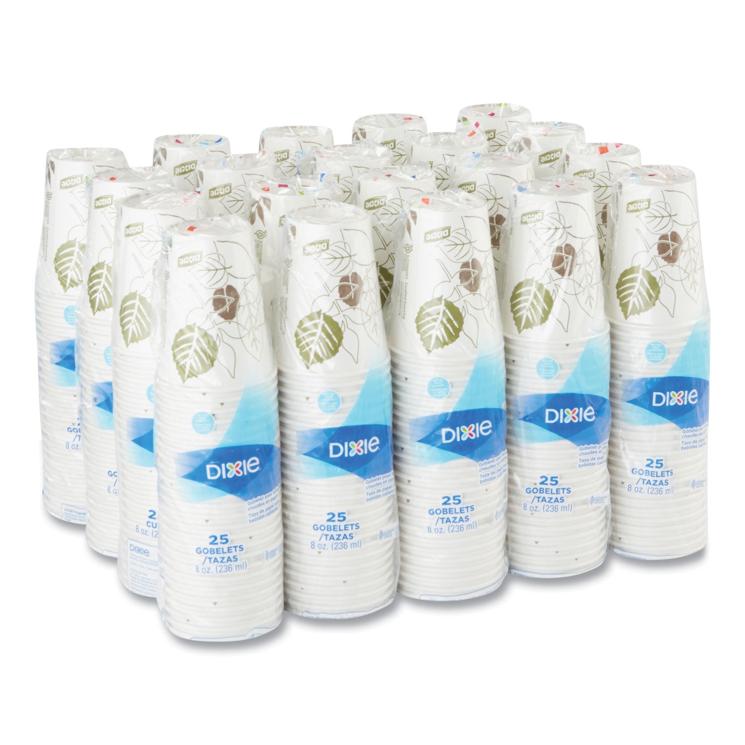 Dixie Pathways 8 oz Paper Hot Cups, White, Paper, 25 Pack