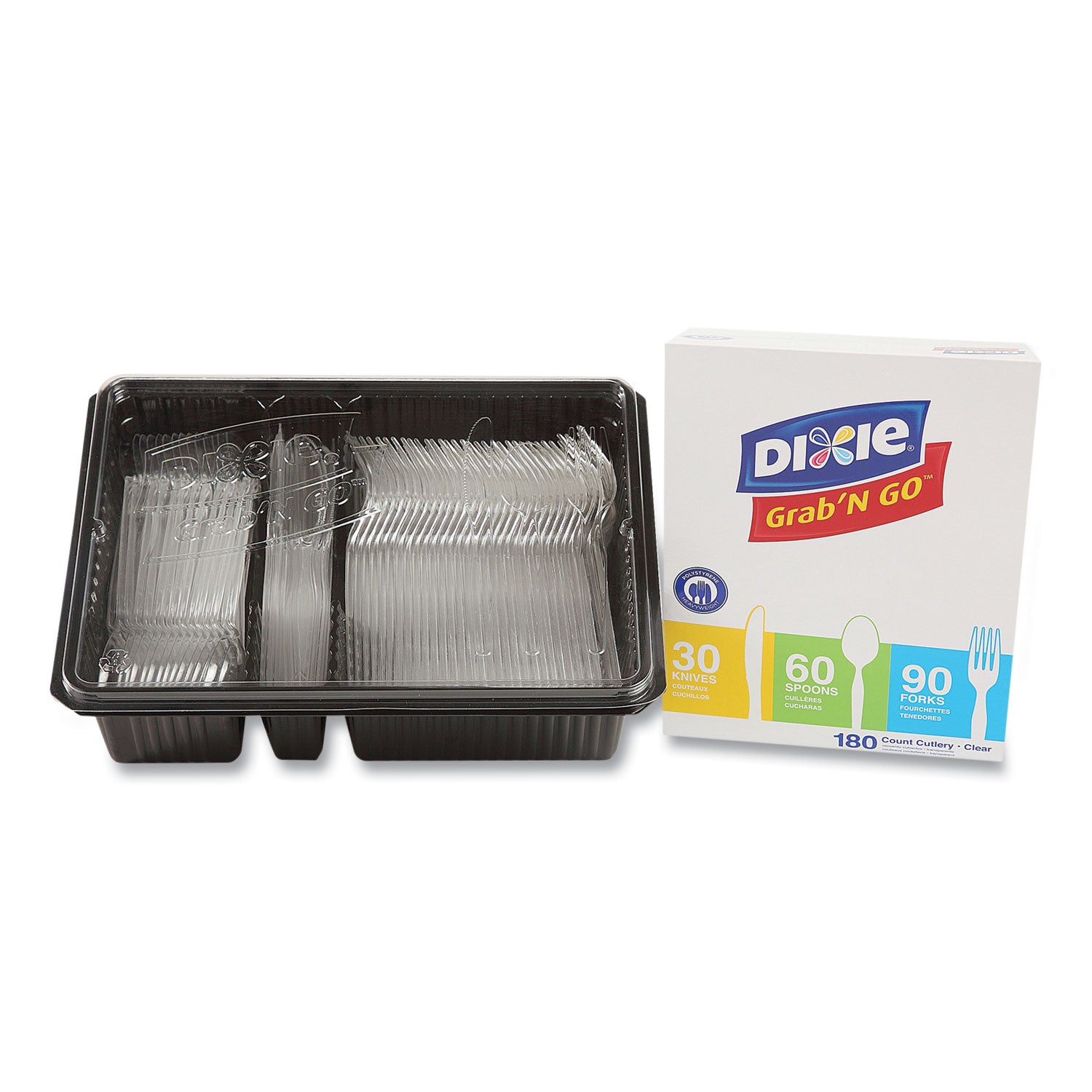 Heavyweight Polystyrene Cutlery, Fork/Knife/Spoon, Plastic, Clear, 180/Pack, 10 Packs/Carton
