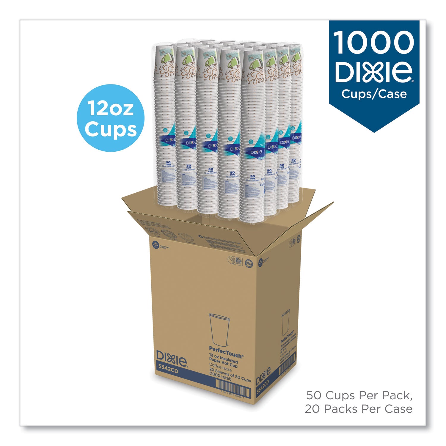 Dixie PerfecTouch 12 oz Insulated Paper Hot Coffee Cups by GP Pro - 12 fl oz - Coffee Haze - Paper - Hot Drink - 50 / Pack