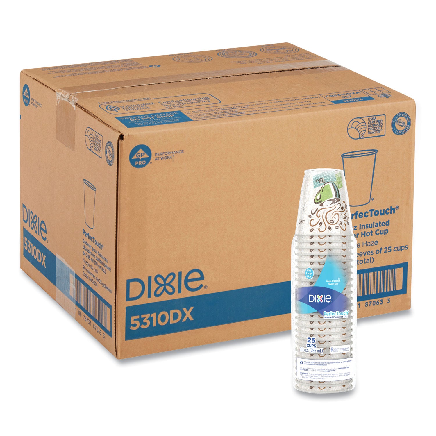 Dixie PerfecTouch 10 oz Insulated Paper Hot Coffee Cups by GP Pro - 10 fl oz - White - Paper - Hot Drink - 25 / Pack