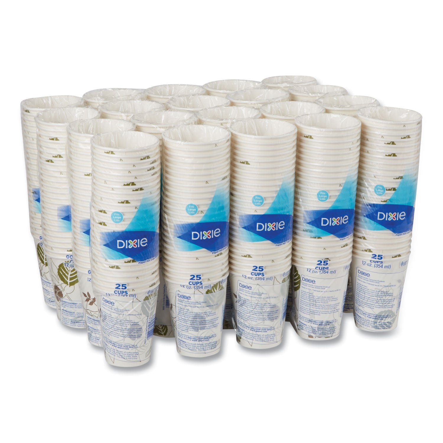 Dixie Pathways 12 oz Paper Hot Cups, White, Paper, 25 Pack