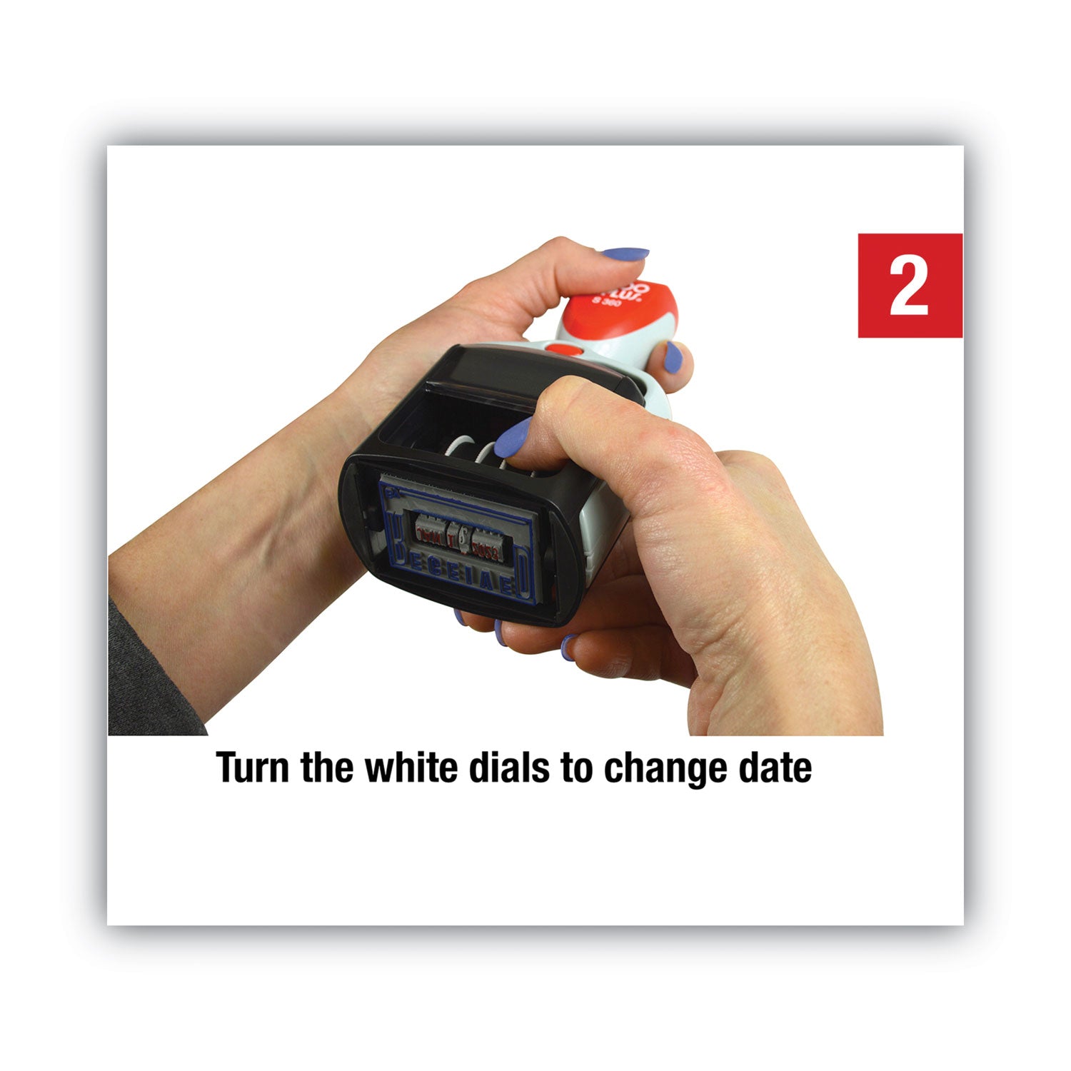 Message/Date Stamp - RECEIVED - 1" Impression Width - 4 Bands - Blue, Red - Plastic Plastic - 1 Each