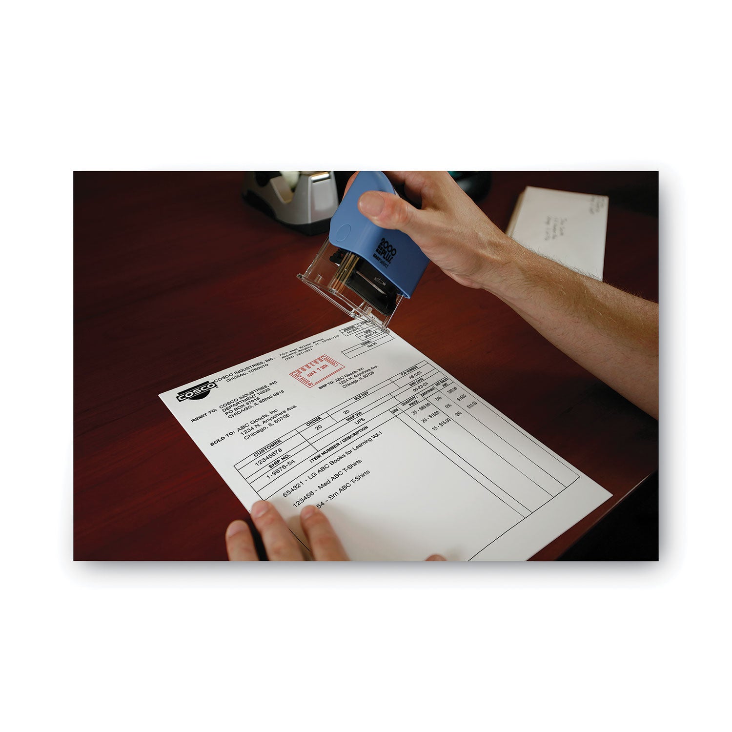 Message/Date Stamp - RECEIVED - 1" Impression Width x 1.81" Impression Length - 4 Bands - Red, Blue - 1 Each