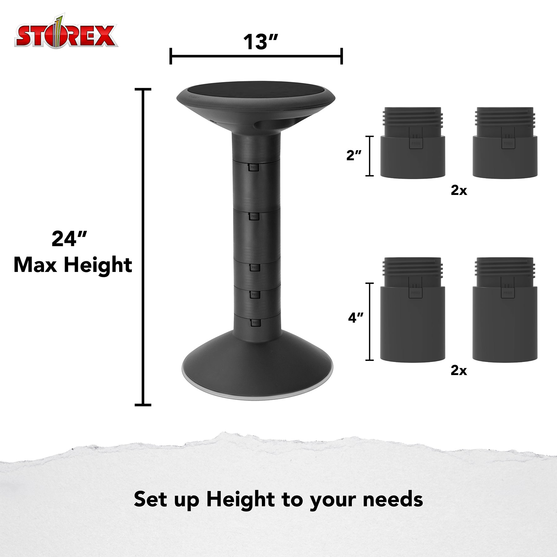 Wiggle stool, 12 to 24-inch, Black