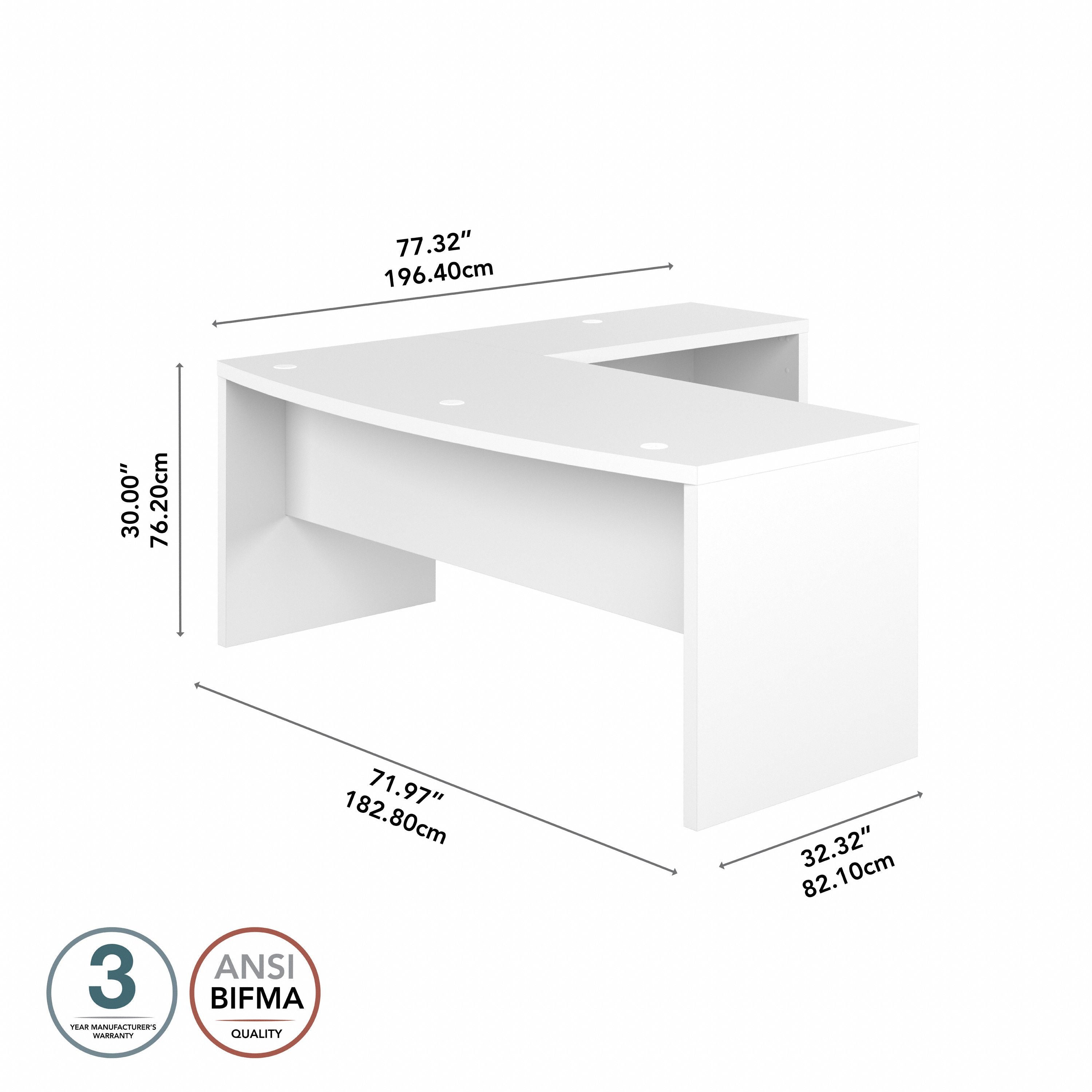Bush Business Furniture Echo 72W Bow Front L Shaped Desk in Pure White - 71.97" Width x 77.32" Depth x 30" Height