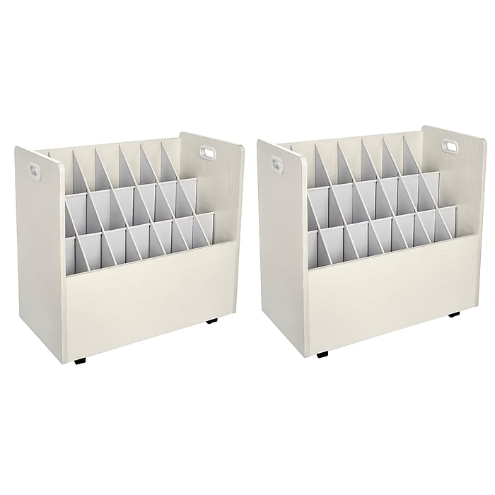 21-Slot White Mobile Rolling Wood Blueprint Roll File Large Document Organizer 2 Pack