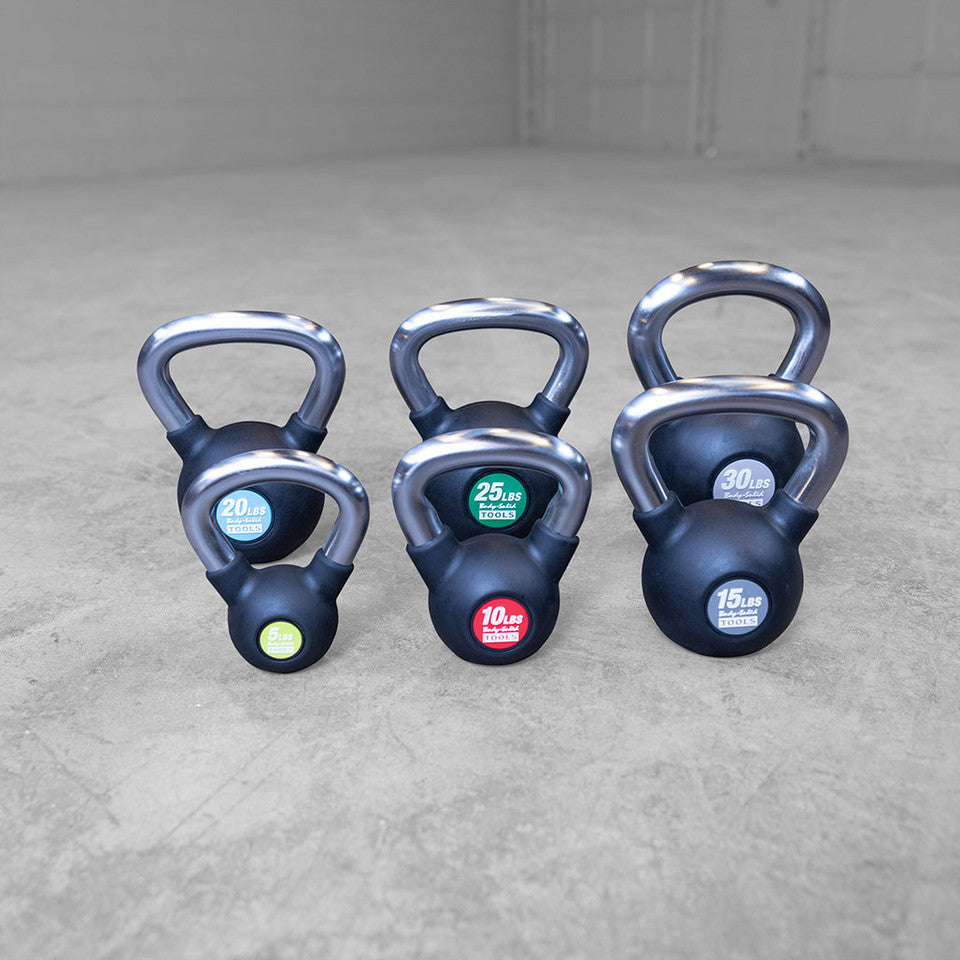 Chrome Handle, Rubber Kettle Bell Set One Each 5-30