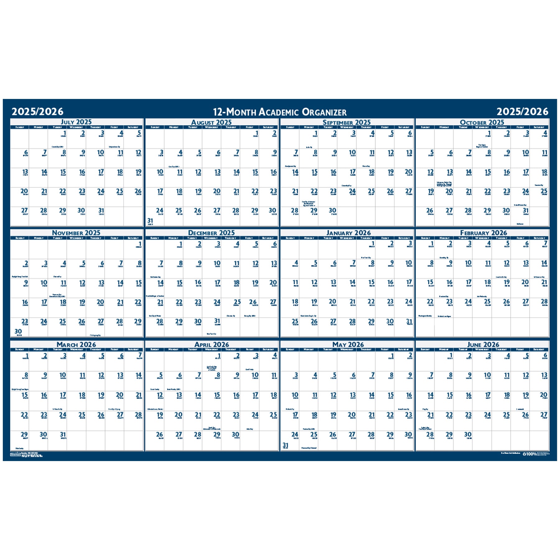 Laminated Wipe Off Wall Academic Calendar, Reversible, 18" x 24"