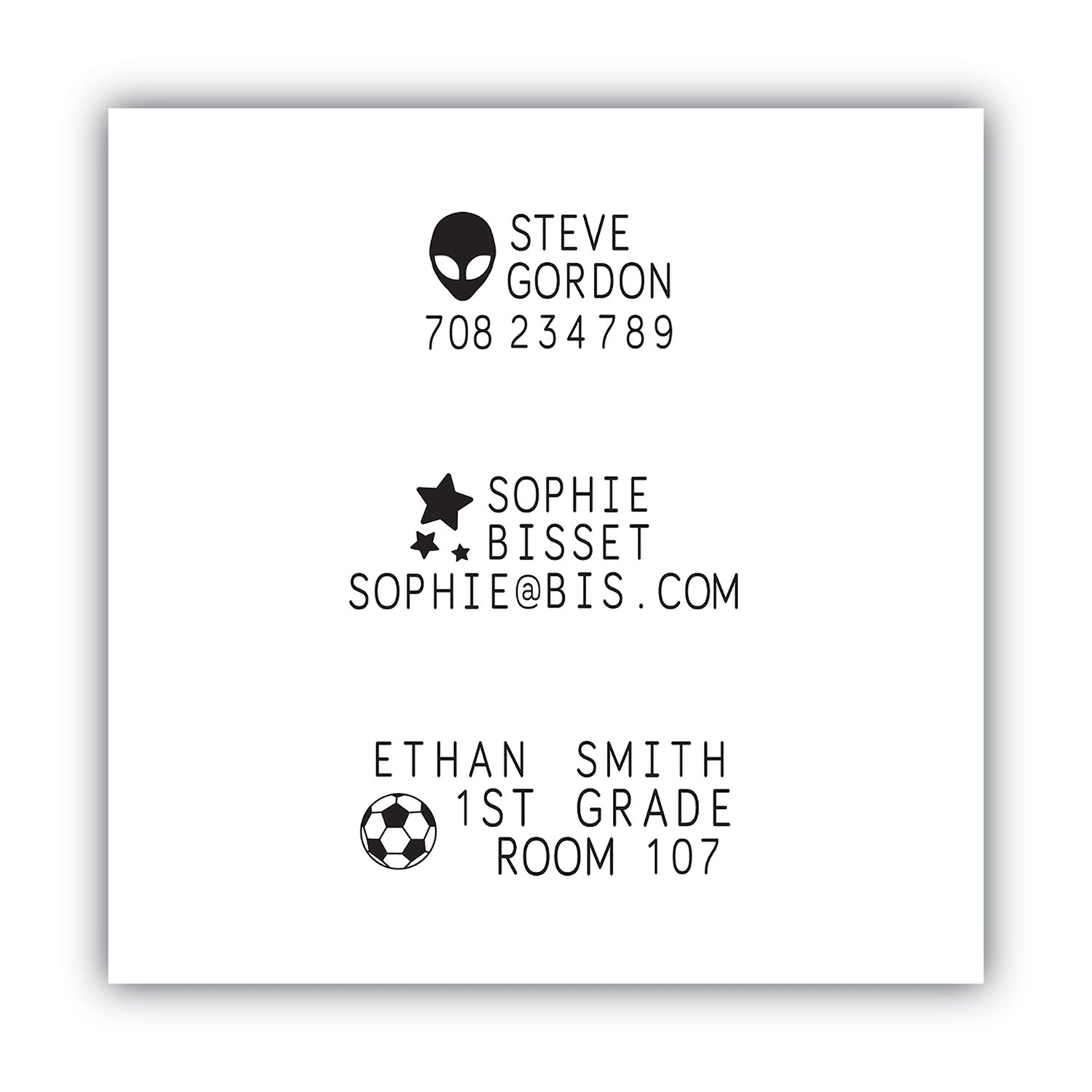 Custom Message Stamp - 3 Line(s) - 14 Characters/Line - 1.50" Impression Width x 0.56" Impression Length - 1000 Impression(s) - Black - 1 Each