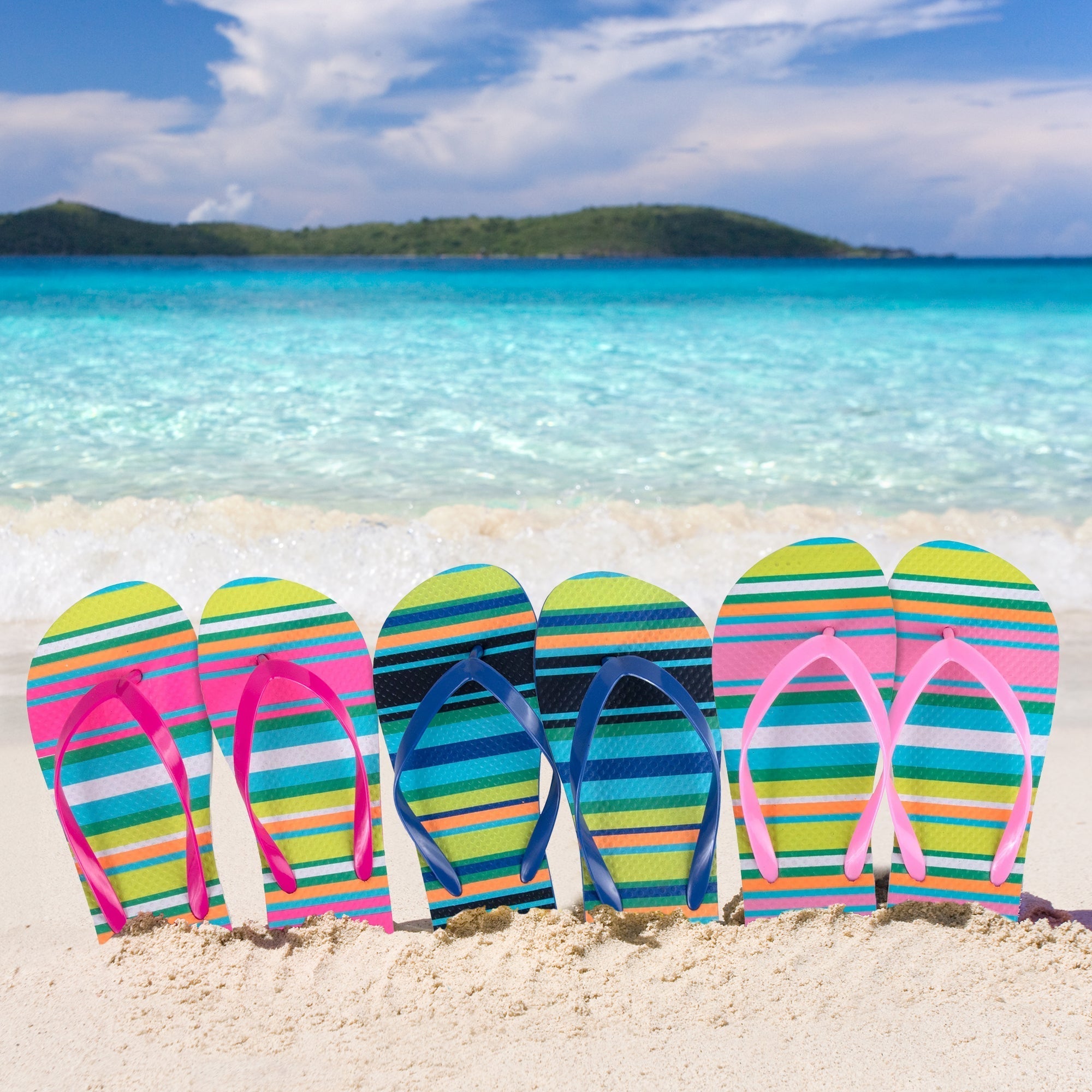 Women's Striped Flip Flops - Assorted Colors - 50 pairs in the Pack