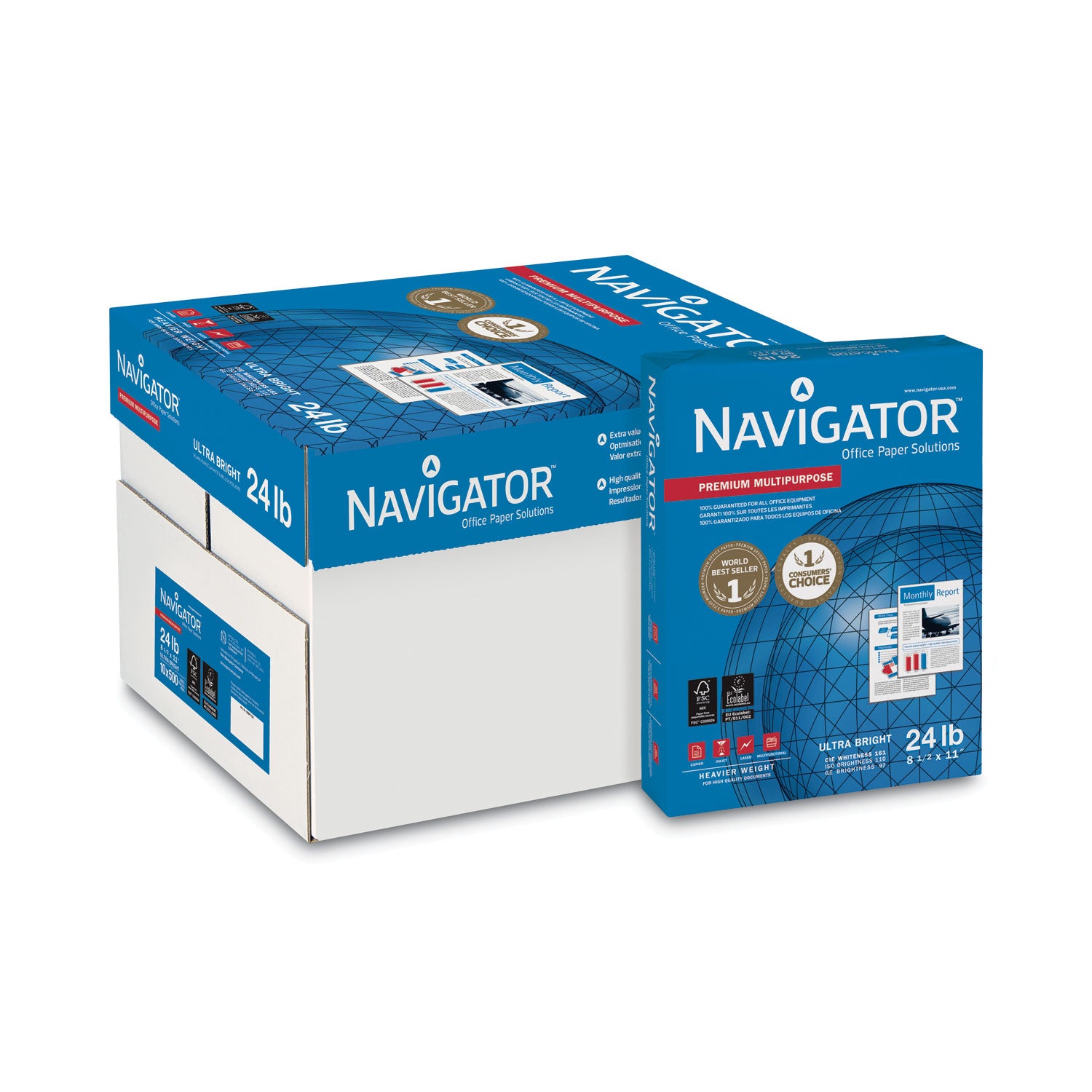 97 Brightness - Letter - 8 1/2" x 11" - 24 lb Basis Weight - White - 500 Sheets per Ream - 10 / Carton