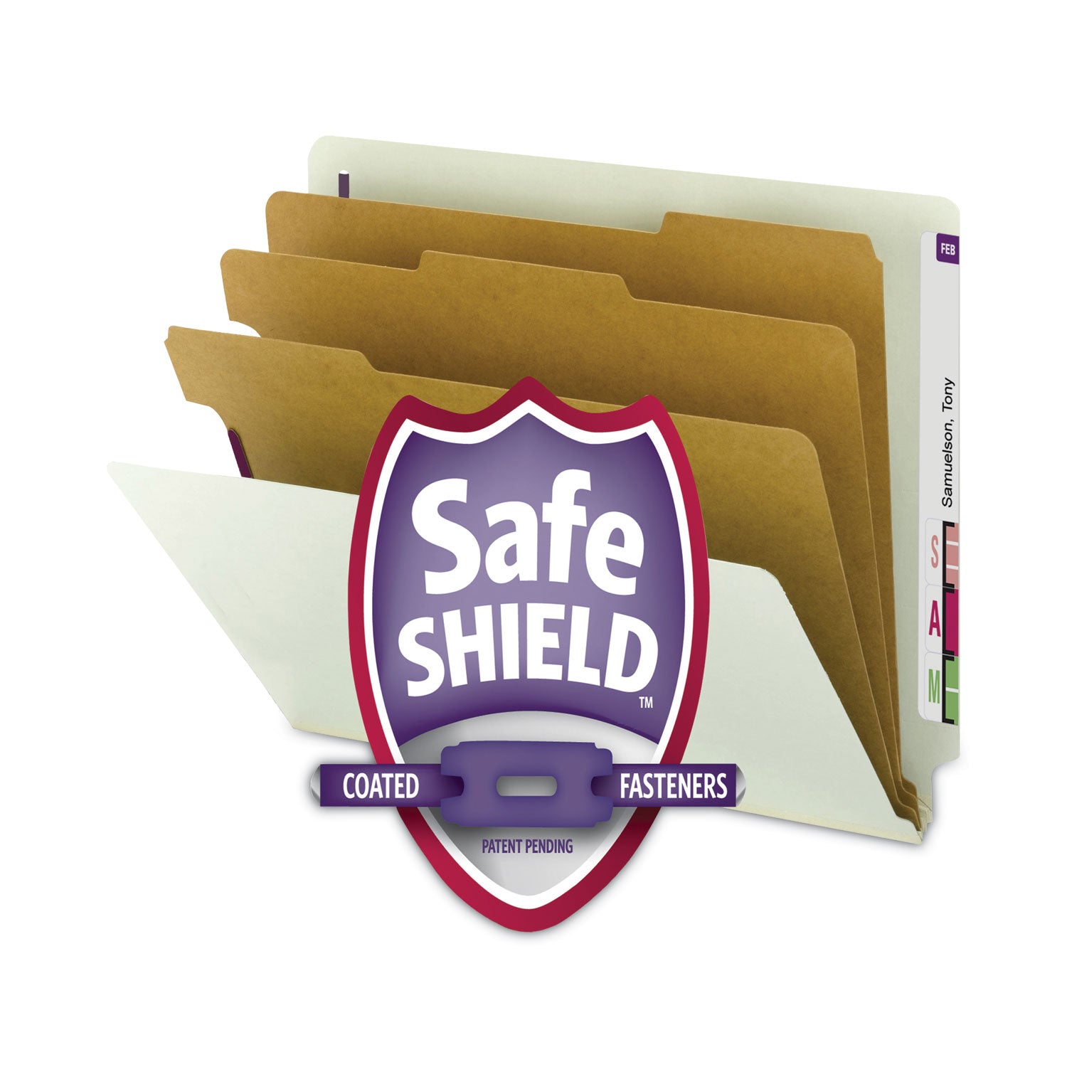 Smead 1/3 Tab Cut Legal Recycled Classification Folder, 8.5" x 14", 3" Expansion, 2 Fasteners, 3 Dividers, Pressboard, Gray/Green, Rounded Corner, 100% Recycled, 10/Box